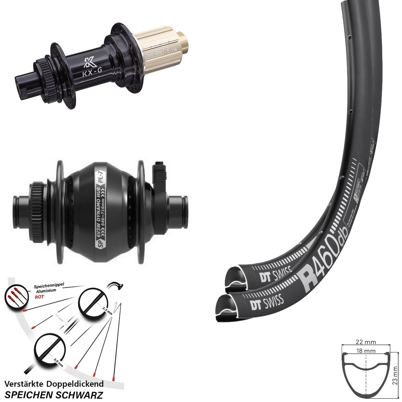 28 Zoll DT Swiss R460 Disc KX-G SP PL-7 Centerlock Laufradsatz 12x100/142 8-12 fach