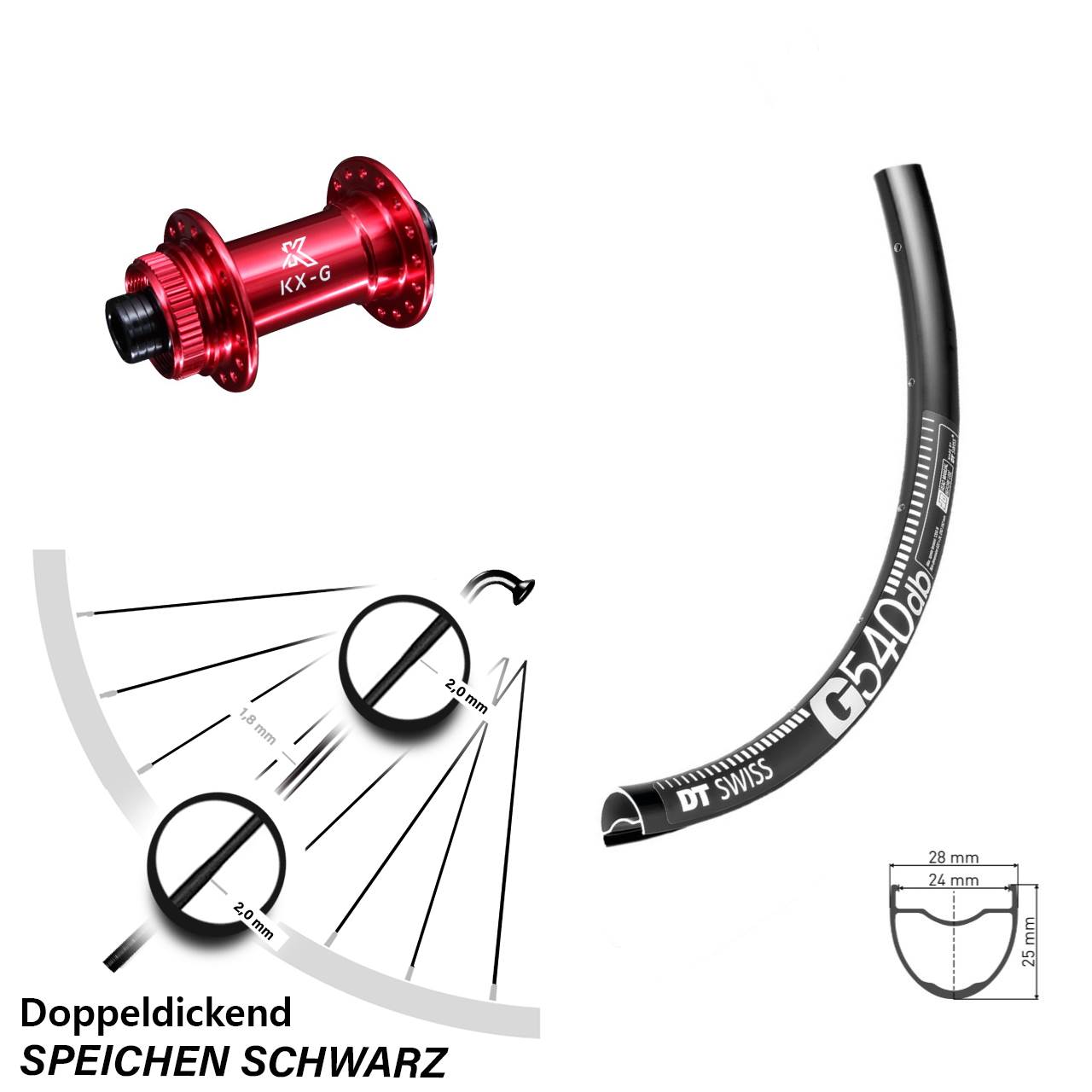 Centerlock Vorderrad 15x100 27,5 Zoll DT Swiss G 540 KX-G rot