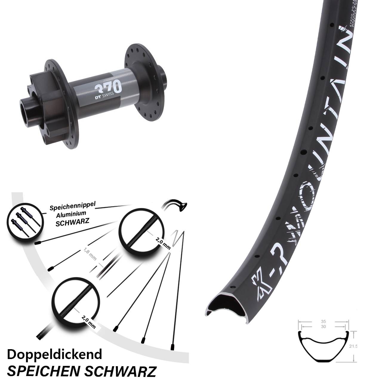 27,5 Zoll KX-R Mountain DT Swiss 370 Disc Vorderrad 15x110 Boost