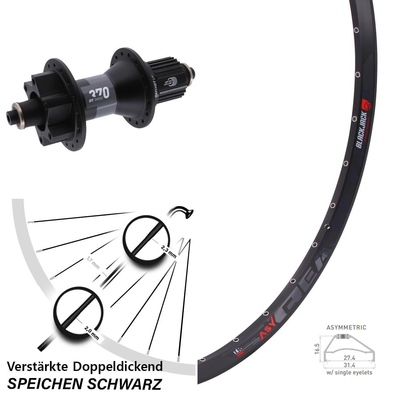 Disc Laufrad QR 650B Rodi Ready27 DT Swiss 370 Hybrid Shimano Micro Spline