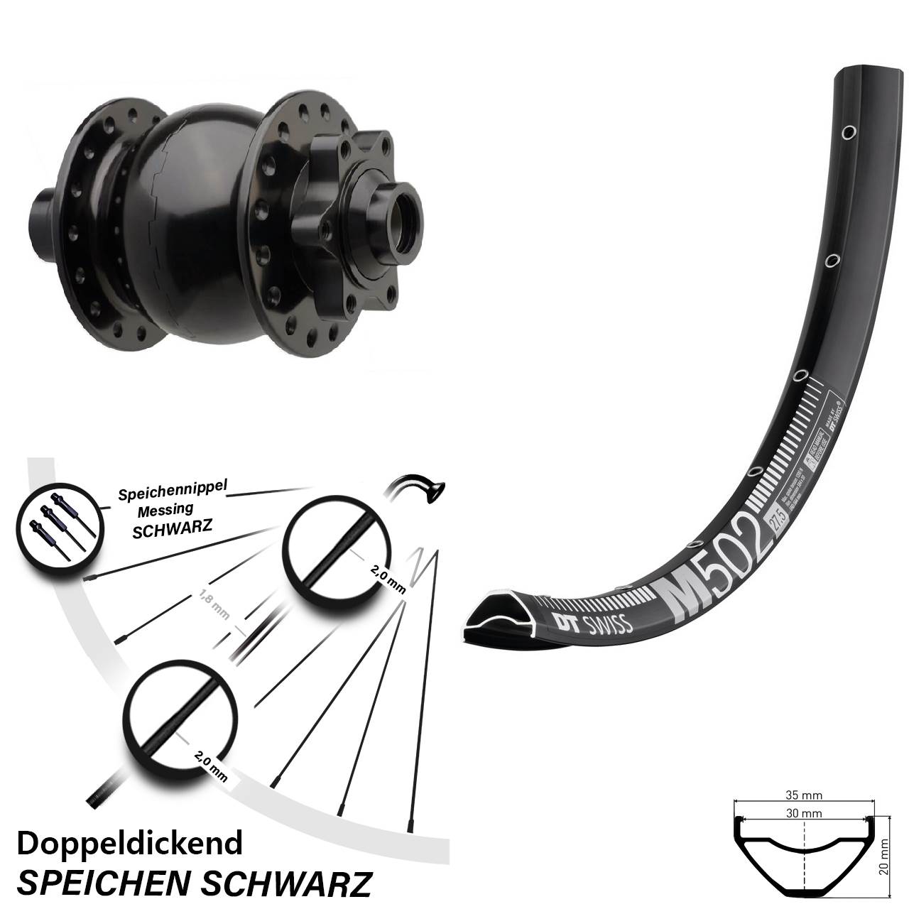 DT Swiss M 502 Vorderrad 29 Zoll Dynamo Son 28 Boost 6-loch