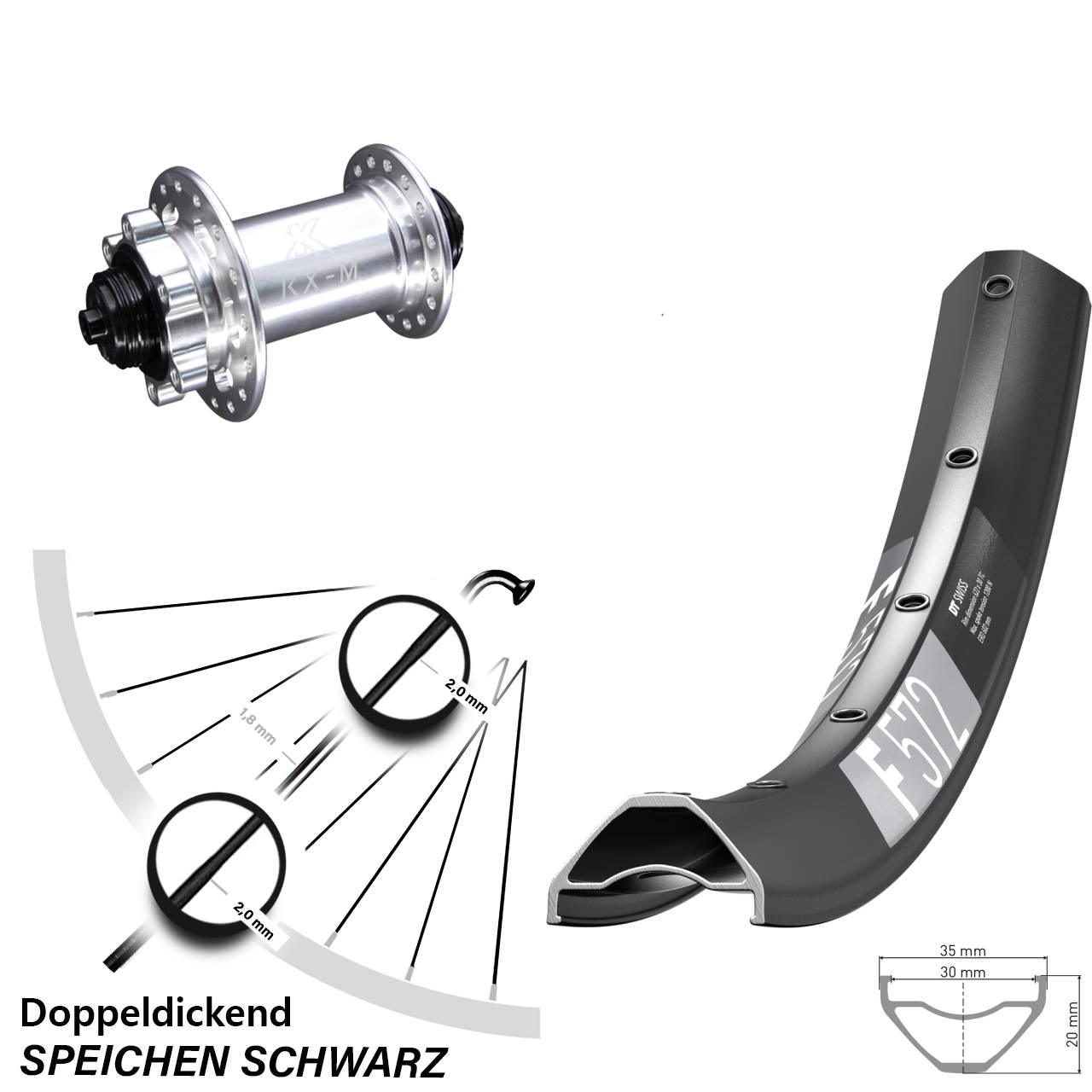 29 Zoll DT Swiss F572 KX-M 6-Loch Vorderrad QR