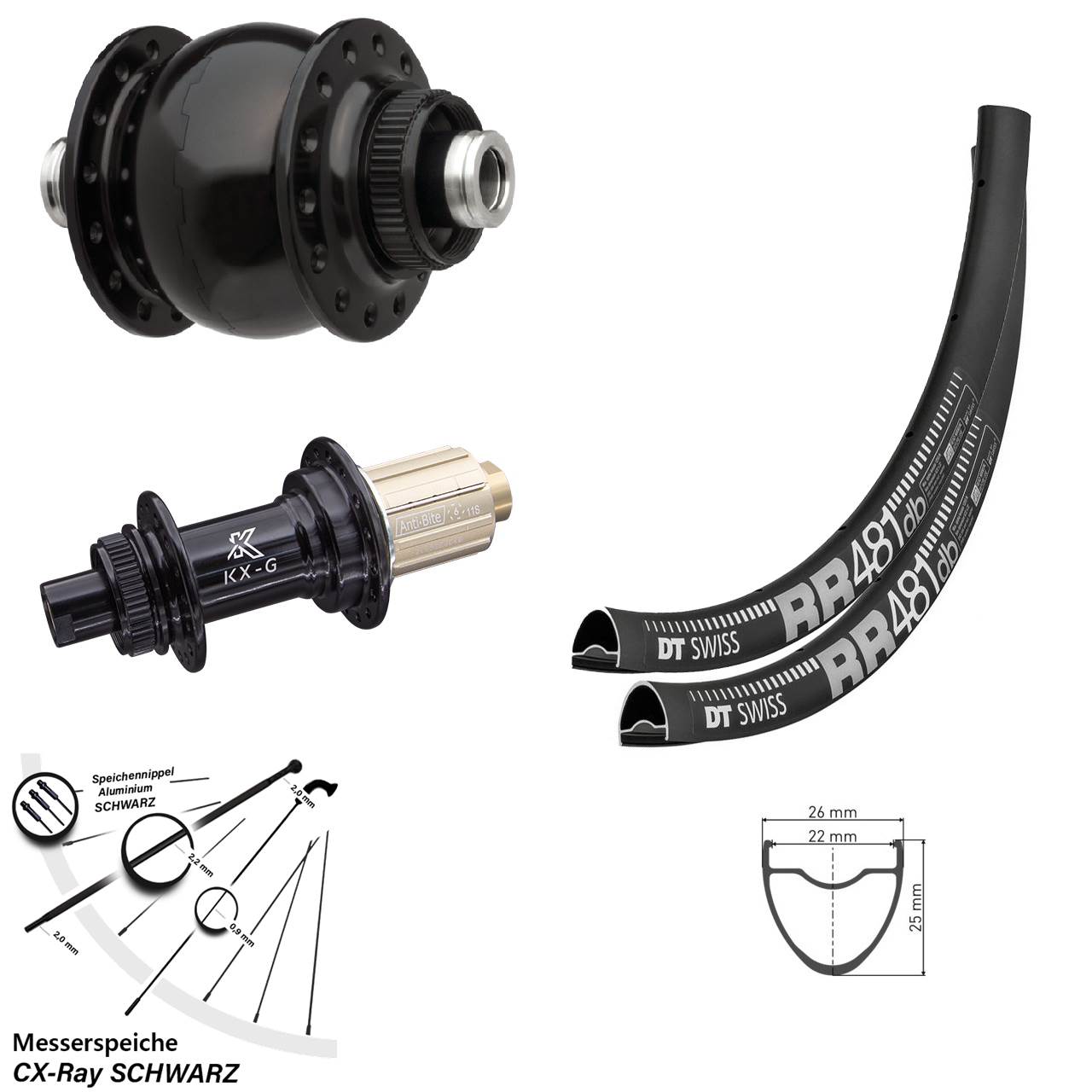 DT Swiss RR481 KX-G SON 28 Zoll Disc Laufradsatz 12x100/142 8-12 fach CX-Ray