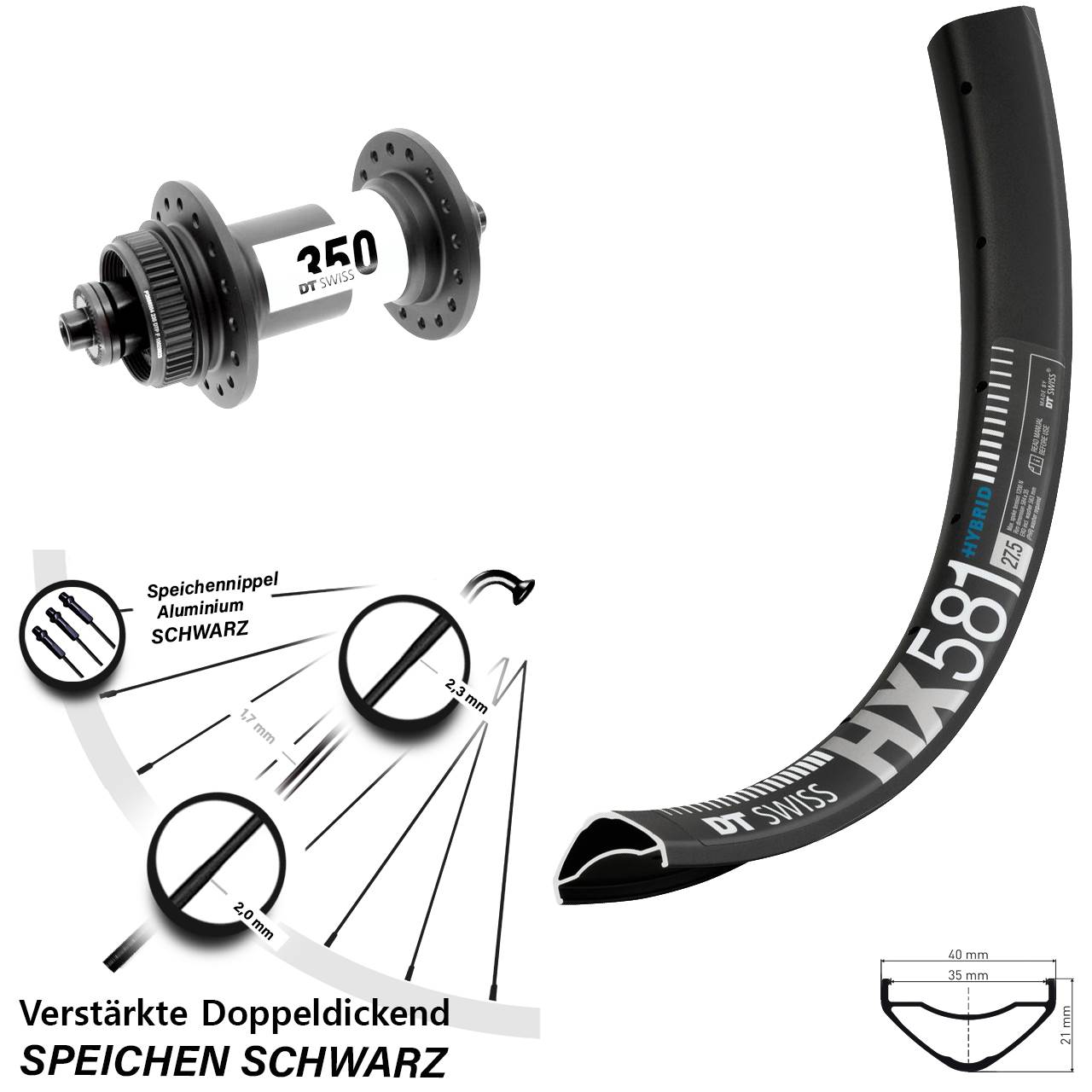 27,5 Zoll DT Swiss HX 581-350 Disc Vorderrad QR