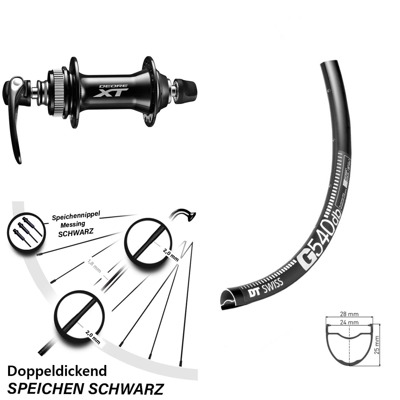 28-29 Zoll Laufrad vorne mit Shimano XT DT Swiss G540 Disc QR