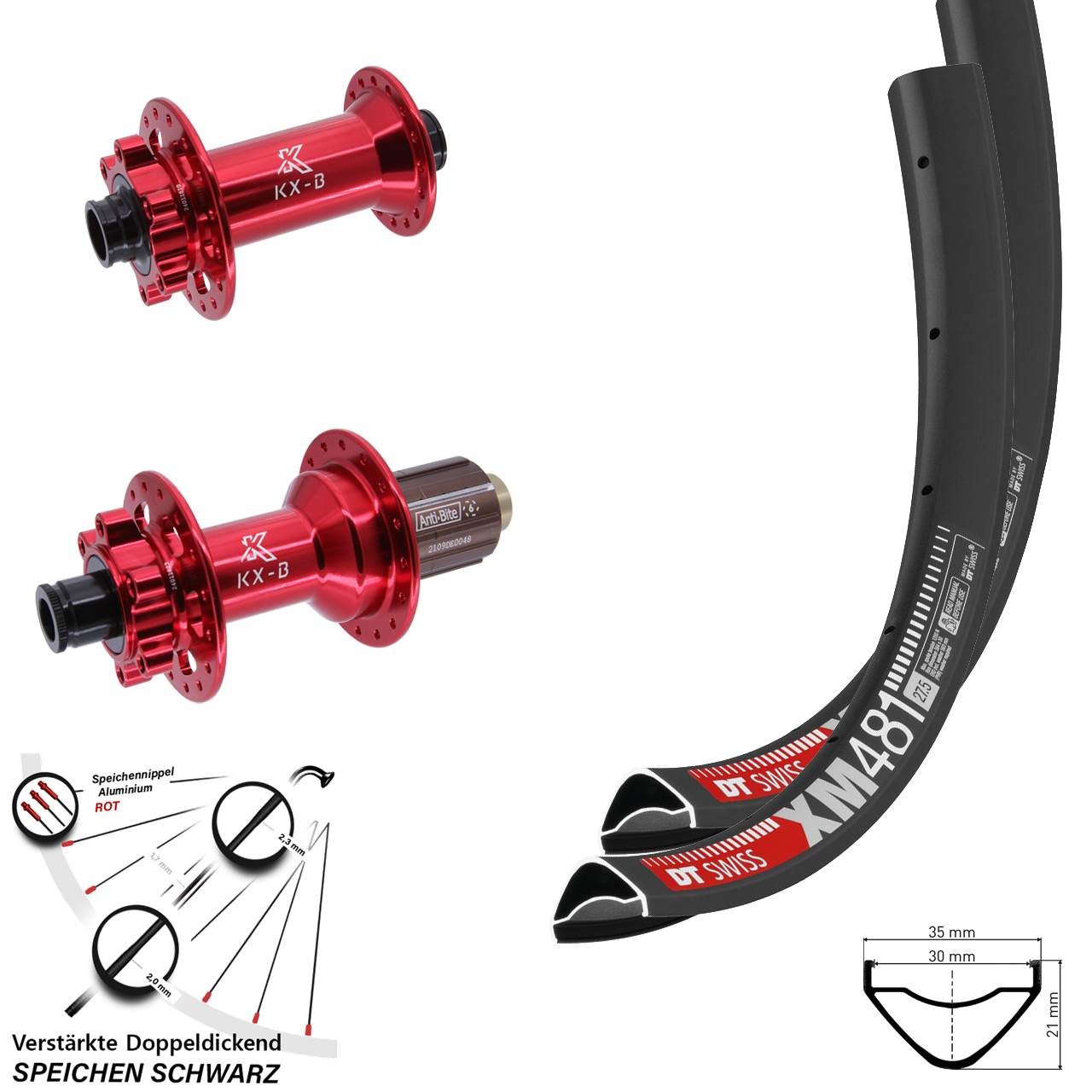 27,5 Zoll DT Swiss XM 481 KX-B rot Disc Laufradsatz 15x110 12x148 8-12 fach