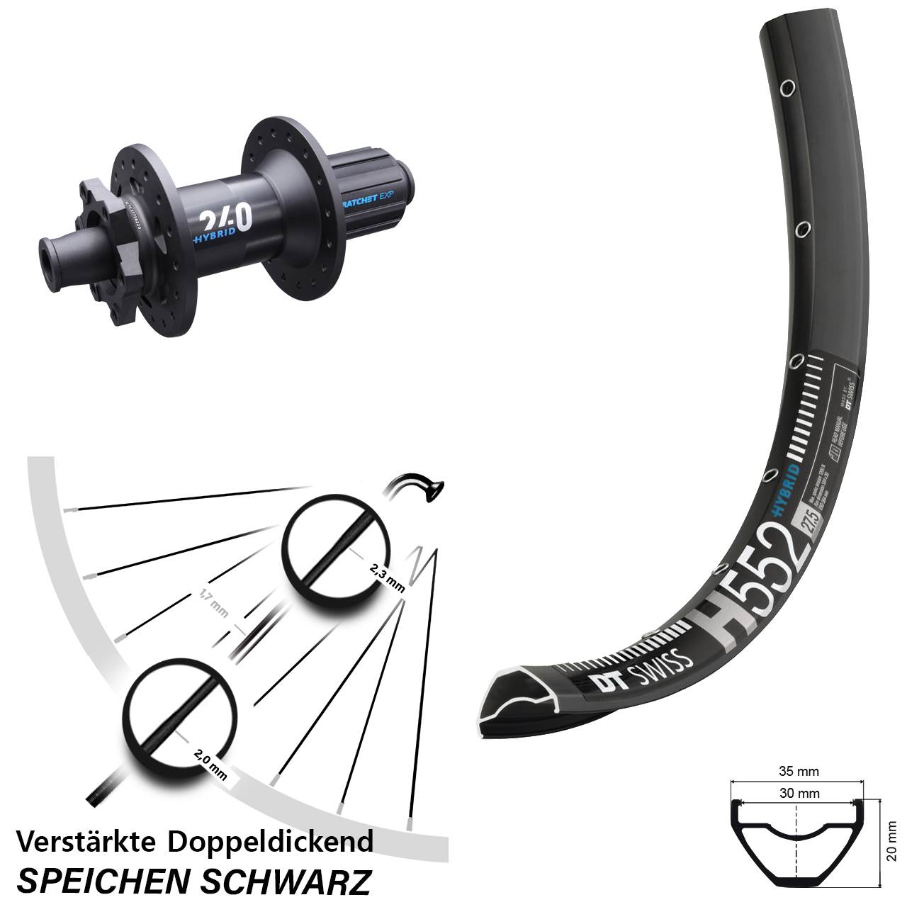 29 Zoll Hinteres Rad E-Bike Shimano 11-fach H 552 DT Swiss 240 Hybrid Boost 12x148 mm