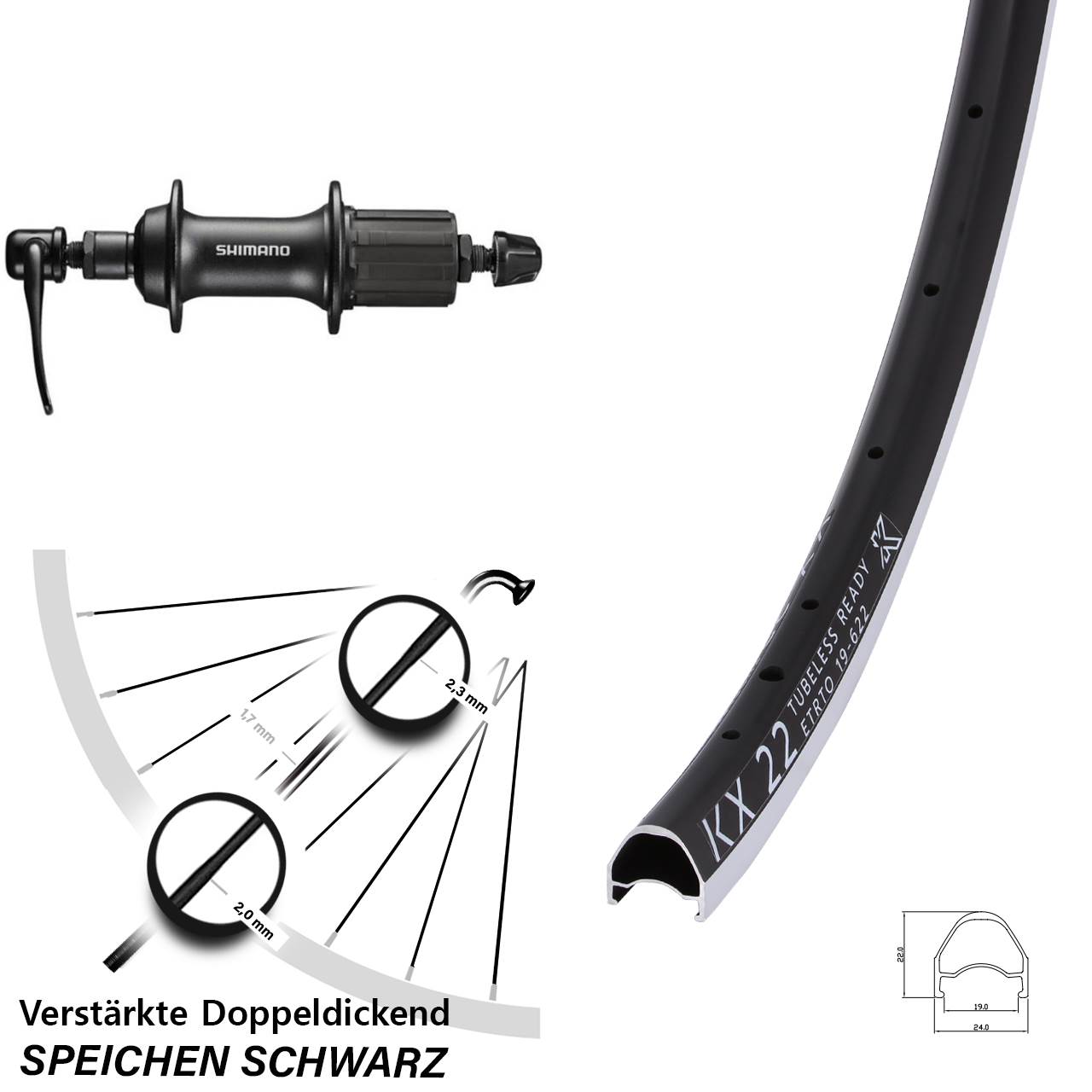 KX 22 Shimano T3000 28 Zoll Hinterrad QR 8-11 fach
