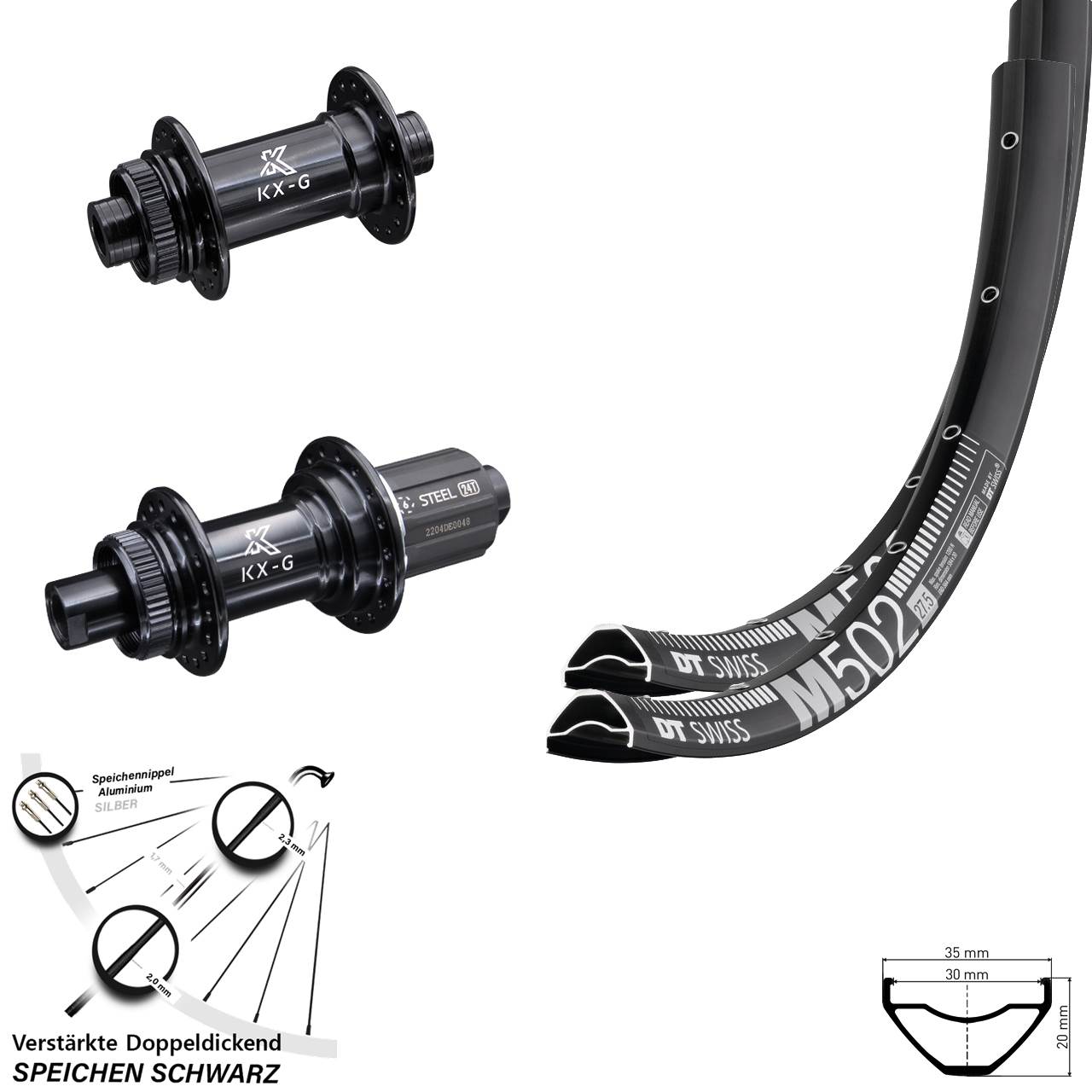 Laufradsatz 29 Zoll DT Swiss M502 KX-GS Stahl Freilauf 8-12 fach 15x100 12x142