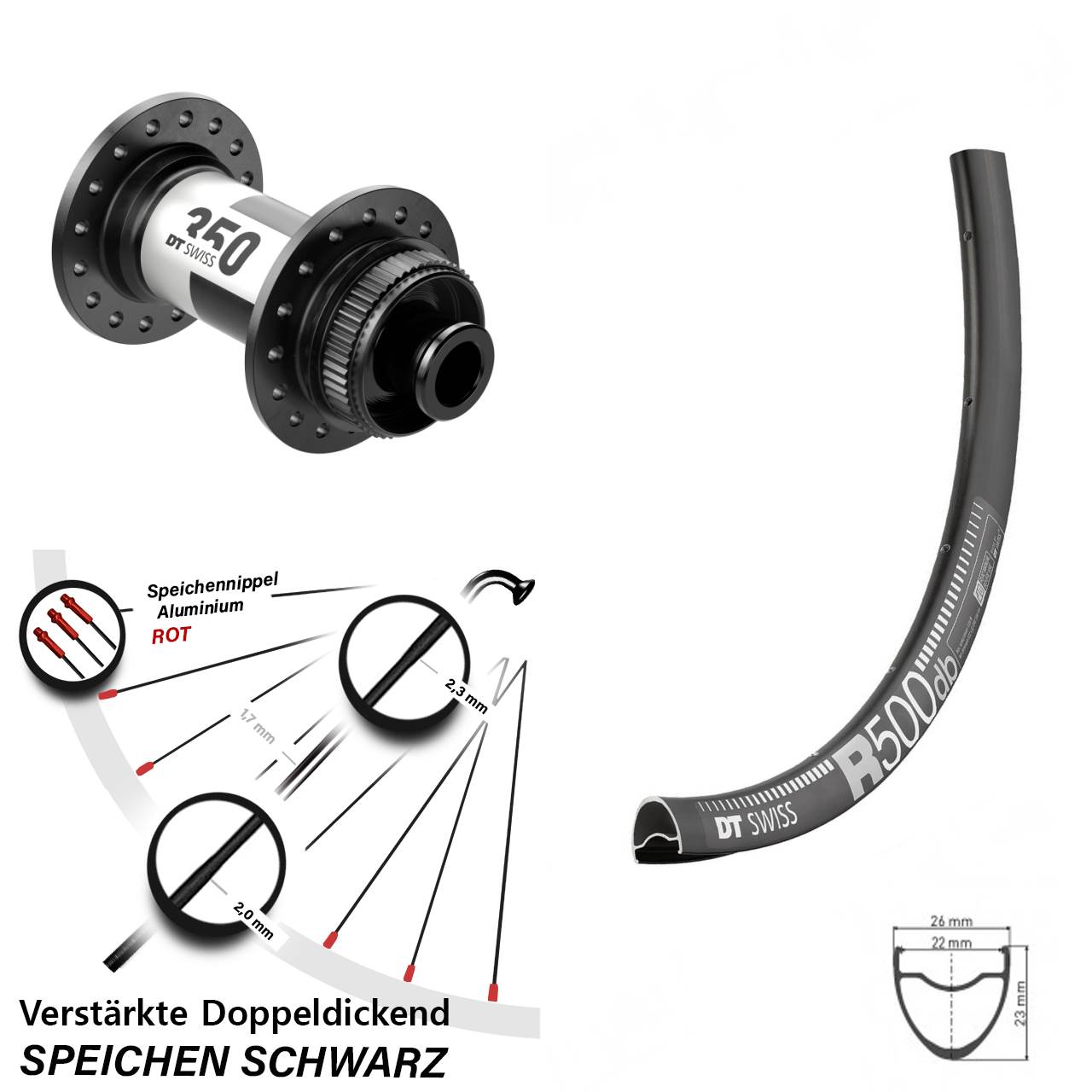 28 Zoll DT Swiss R 500-350 Road Centerlock Vorderrad 12x100