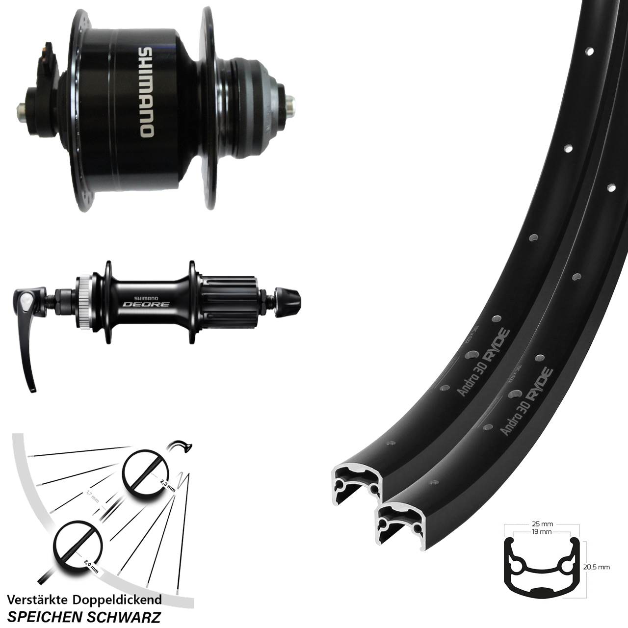Disc Laufrad-Satz für Schnellspanner 29 Zoll Ryde Andra 30 Shimano DH-3D72 Deore