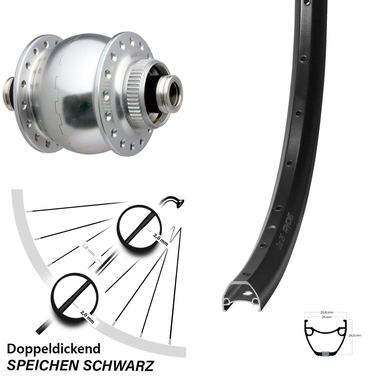 28-29 Zoll Ryde ZAC 25 SON delux Disc Nabendynamolaufrad 12x100