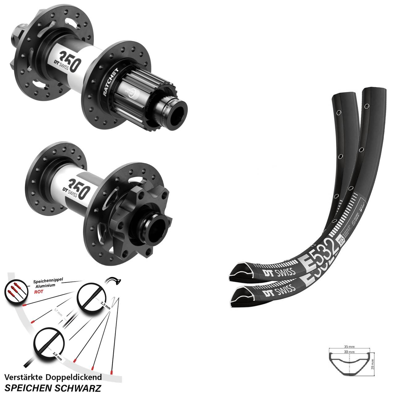 DT Swiss E532-350 Ratchet 36 Disc 27,5 Zoll Laufradsatz 15x110 12x148 Micro Spline