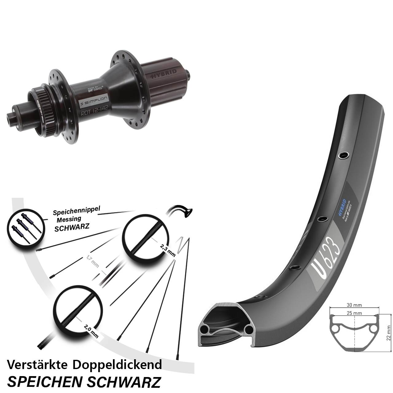 DT Swiss U623-370 Hybrid 29 Zoll Disc Hinterrad für Schnellspanner 8-11 fach