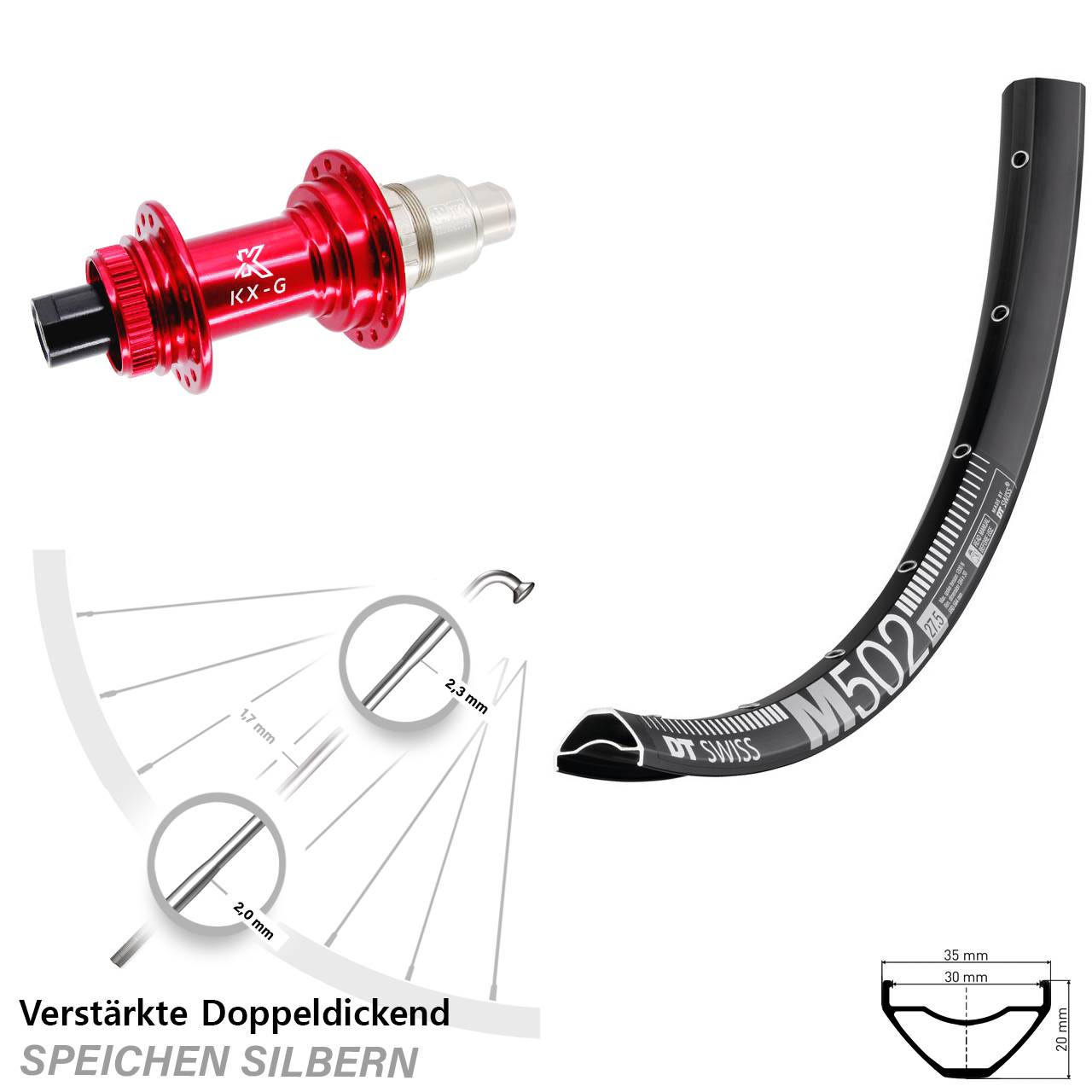 DT Swiss M 502 KX-G rot 29 Zoll Hinterrad Centerlock 12x142 SRAM XDR