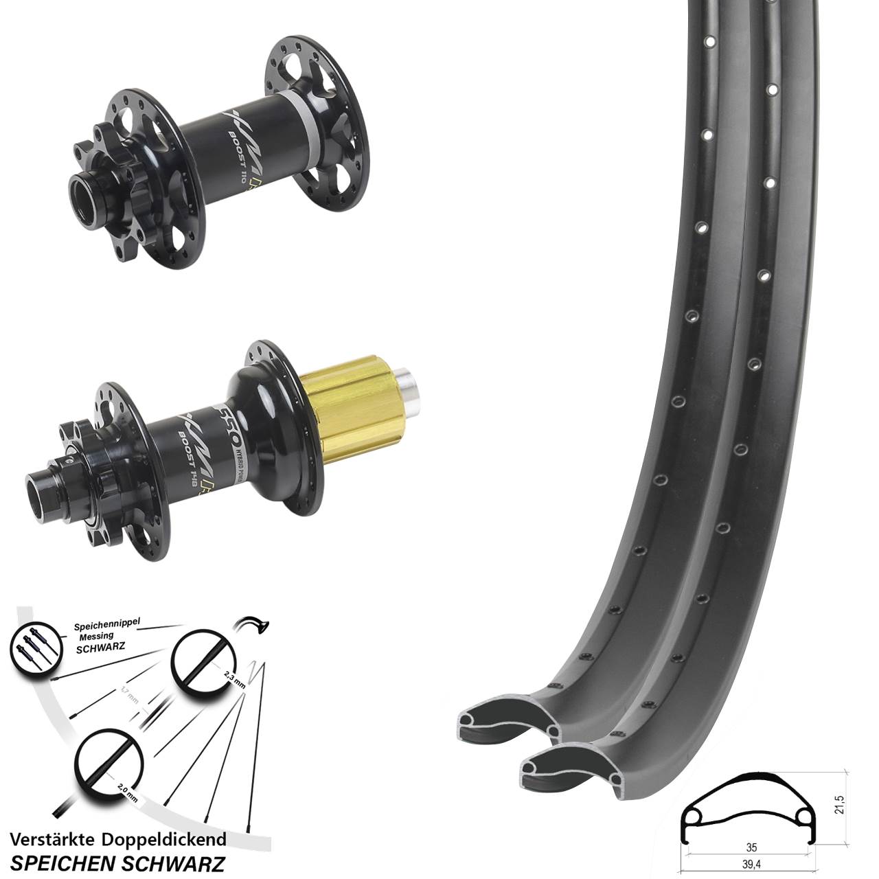 27,5 Zoll Ambrosio E35 Miche XMH 550 Laufradsatz 6-Loch 15x110 12x148 8-11 fach