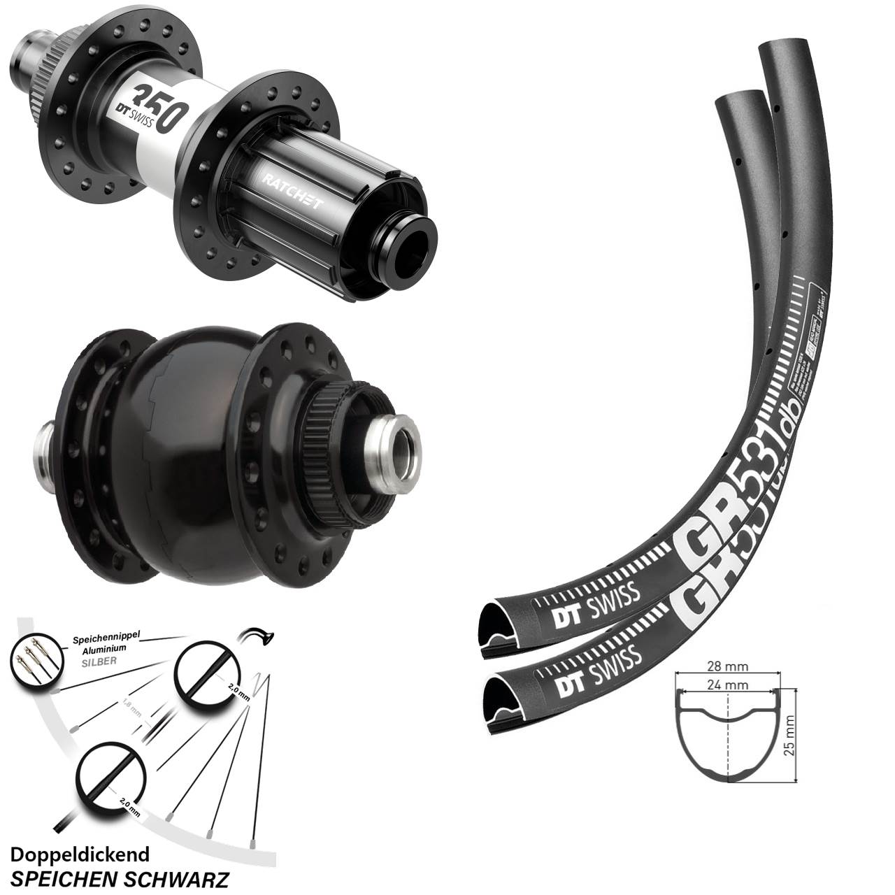 Gravel Laufradsatz GR 531 DT Swiss 350 Centerlock Dynamo SON 28 Zoll Steckachse 11-fach