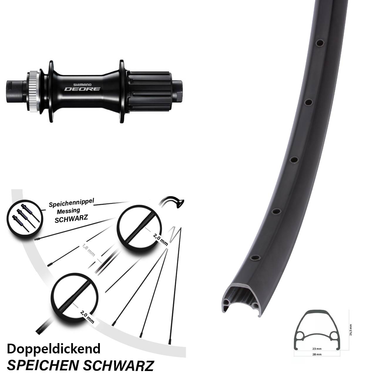 28-29 Zoll Ambrosio Sport Shimano Deore Boost Hinterrad Centerlock 12x148 8-11 fach HG