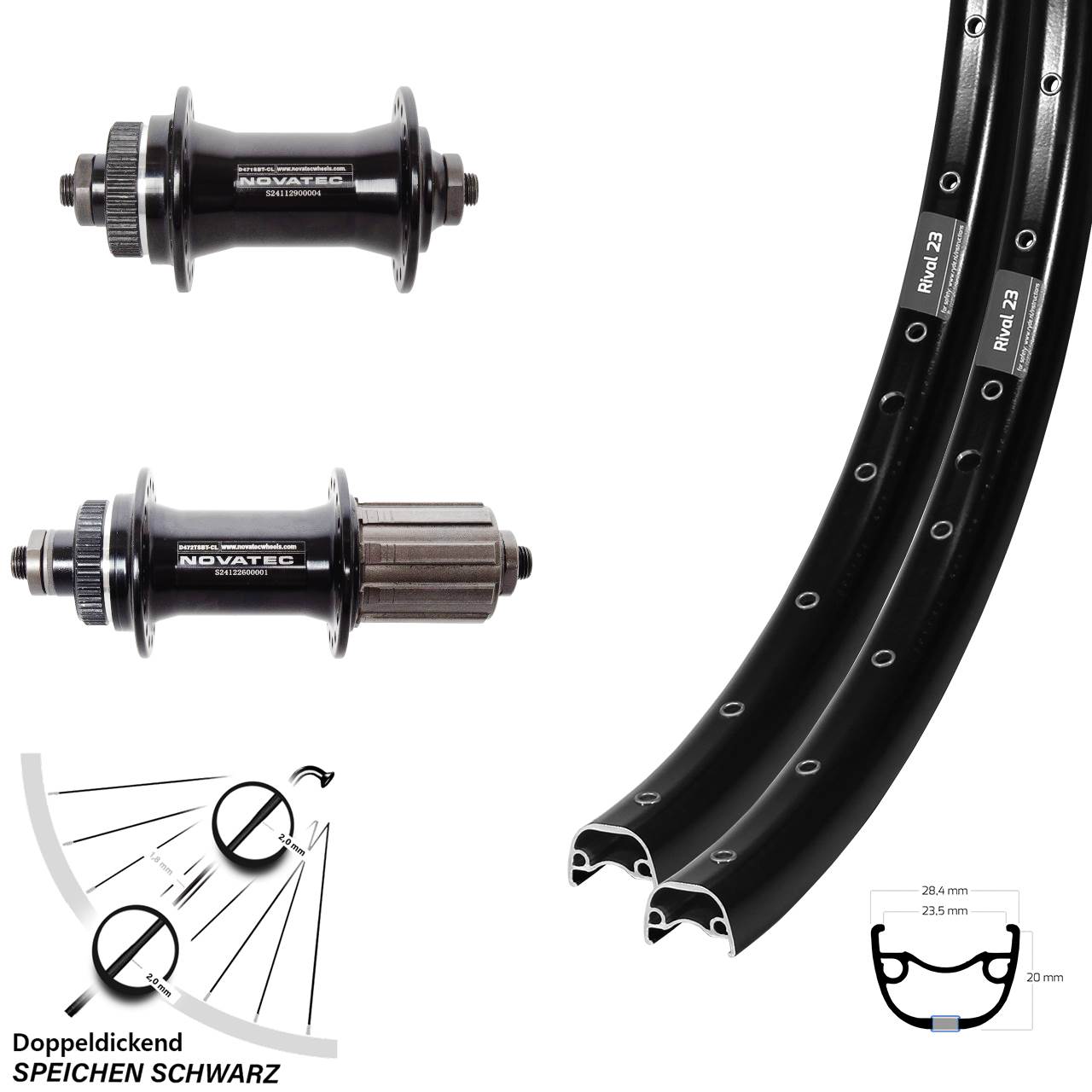 Ryde Rival 23 Novatec D471 D472 27,5 Zoll Laufradsatz Centerlock QR 8-12 fach HG