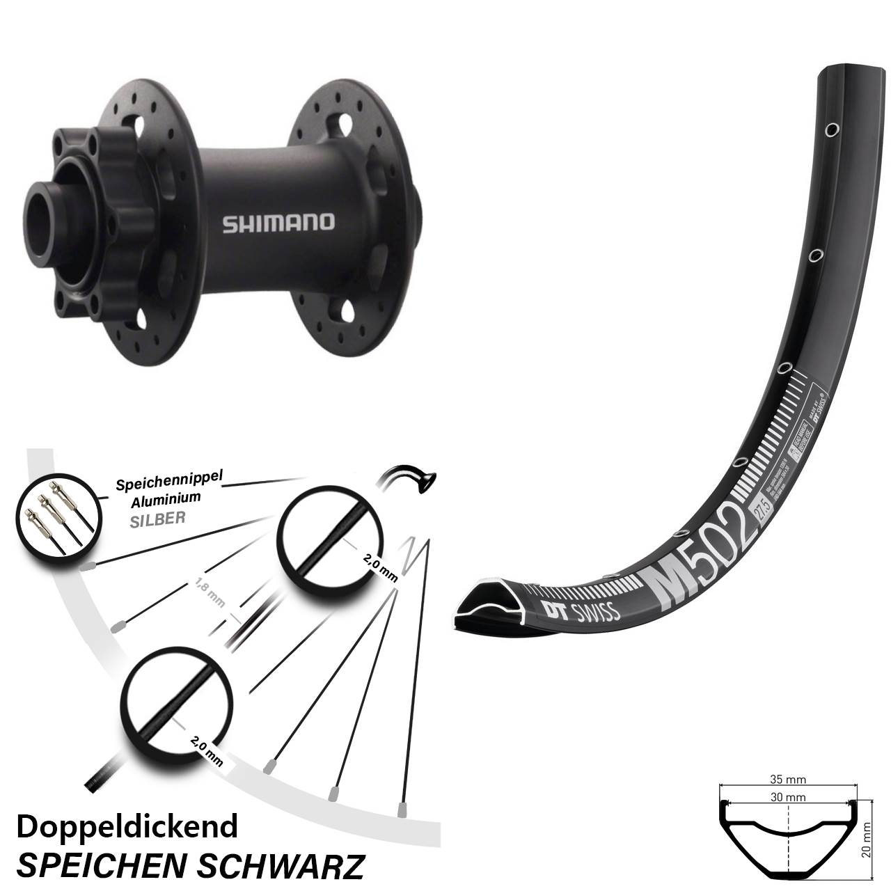 DT Swiss M 502 Shimano Deore XT 29 Zoll Disc Vorderrad 15x100