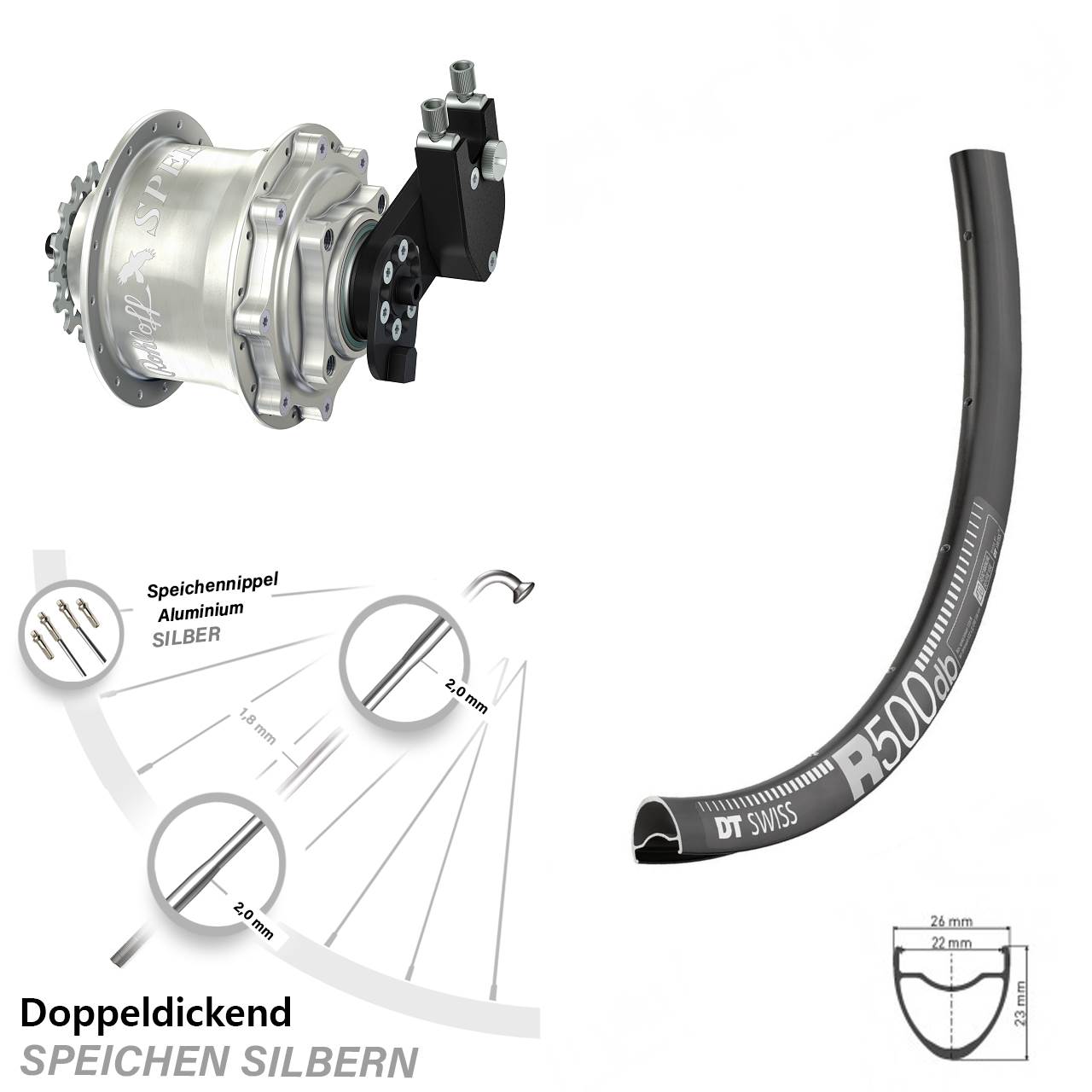 Rohloff Speedhub CC DB OEM silbern Hinterrad 28 Zoll DT Swiss R 500