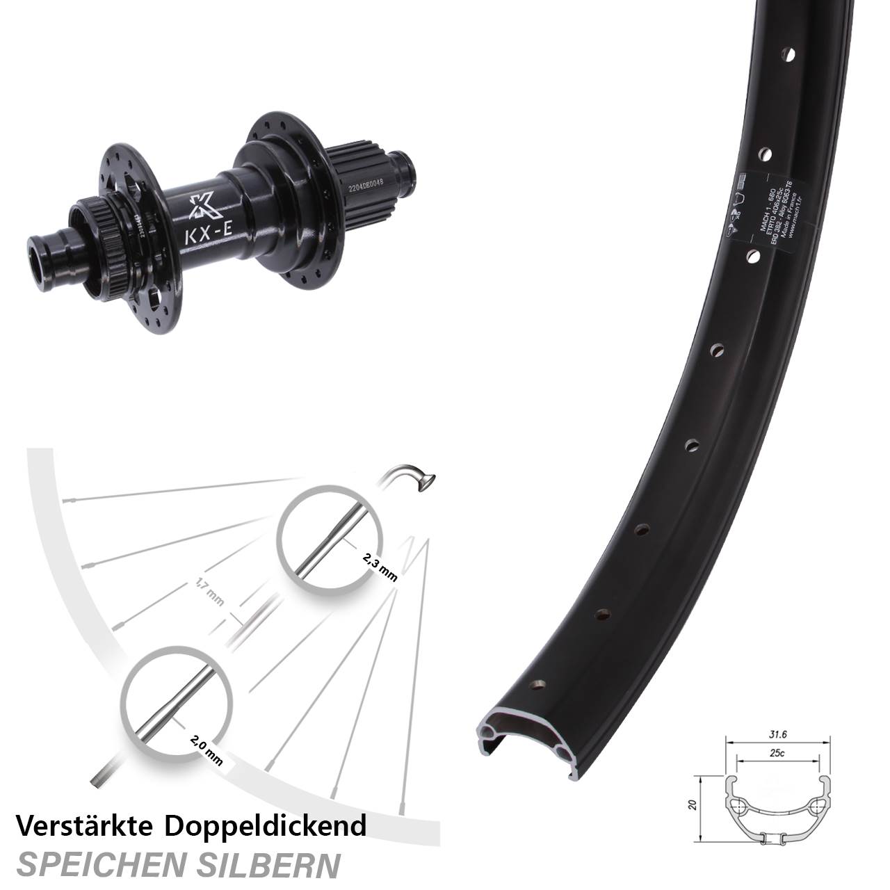Disc Laufrad 12x148 20 Zoll Mach1 Kargo KX-E Shimano Micro Spline