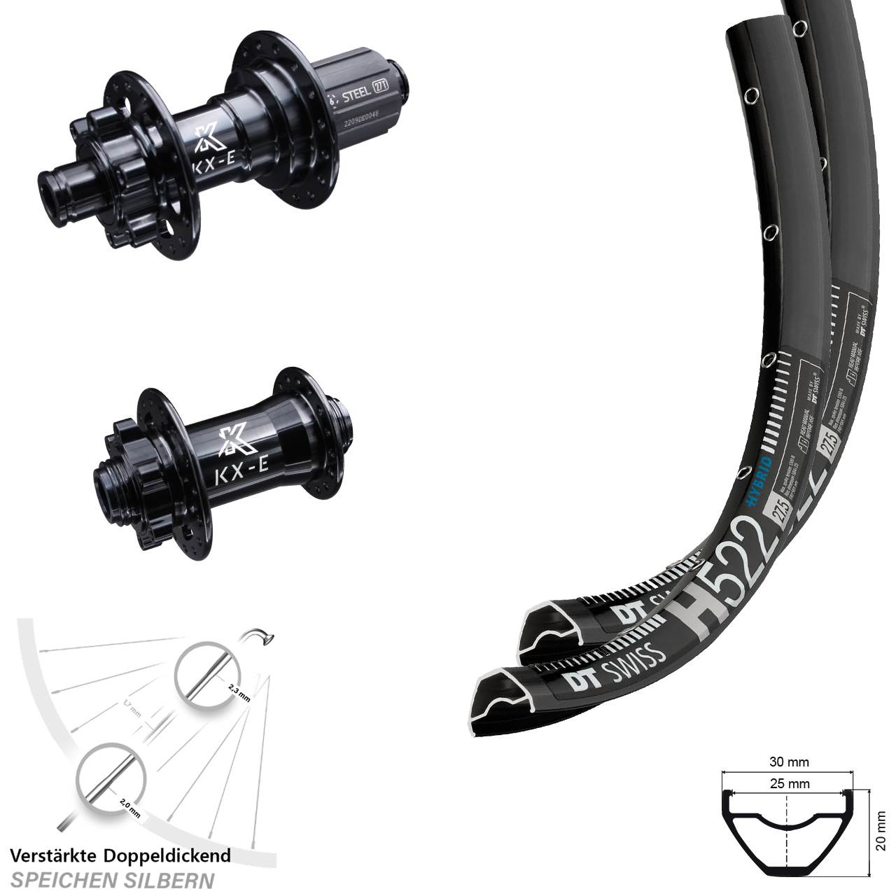 Laufradsatz 29 Zoll DT Swiss H522 Disc 6-Loch 15x100/12x142 KX-E HG 8-12 fach