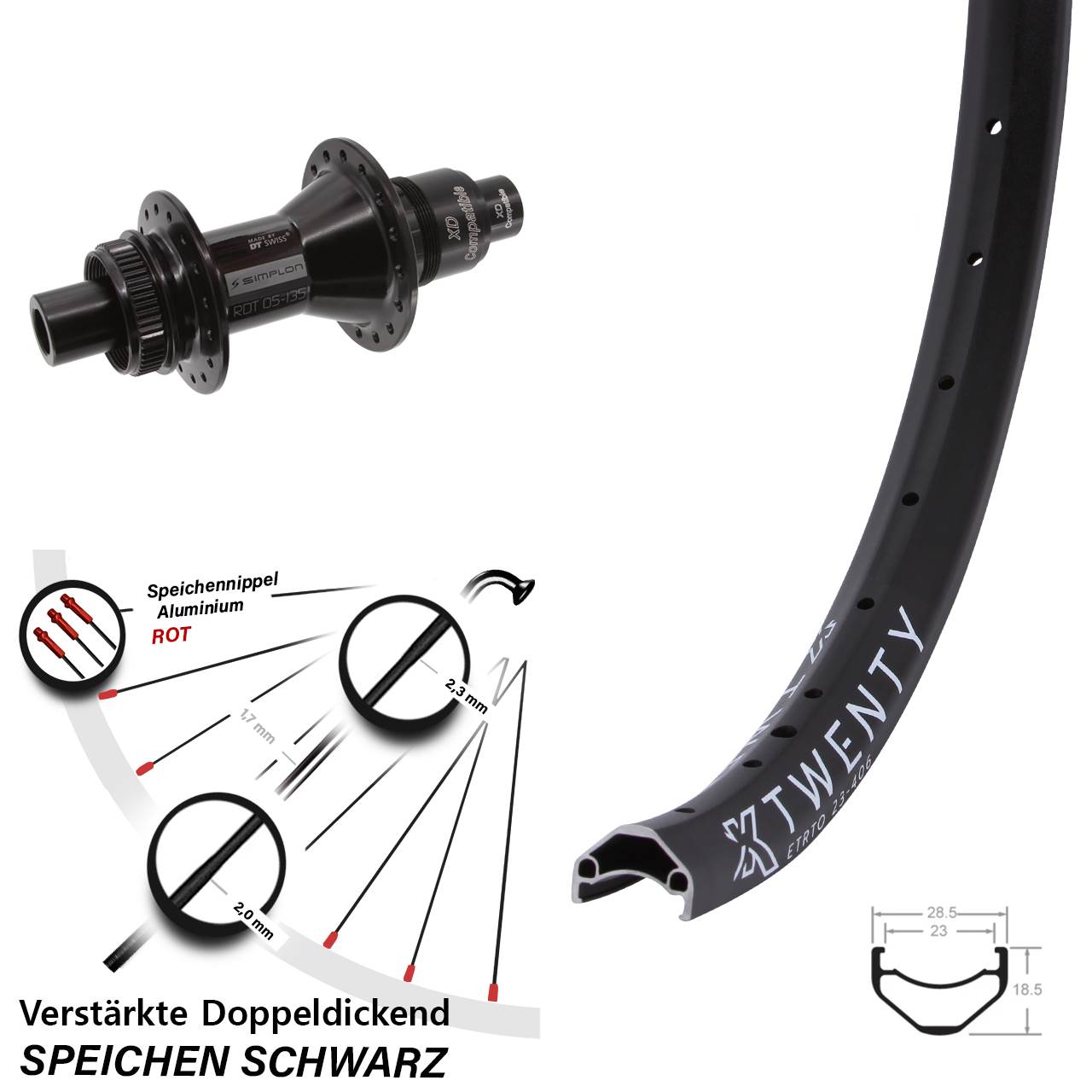 Hinterrad Centerlock 12x142 20 Zoll KX Twenty DT Swiss 370 XD 11-12 fach