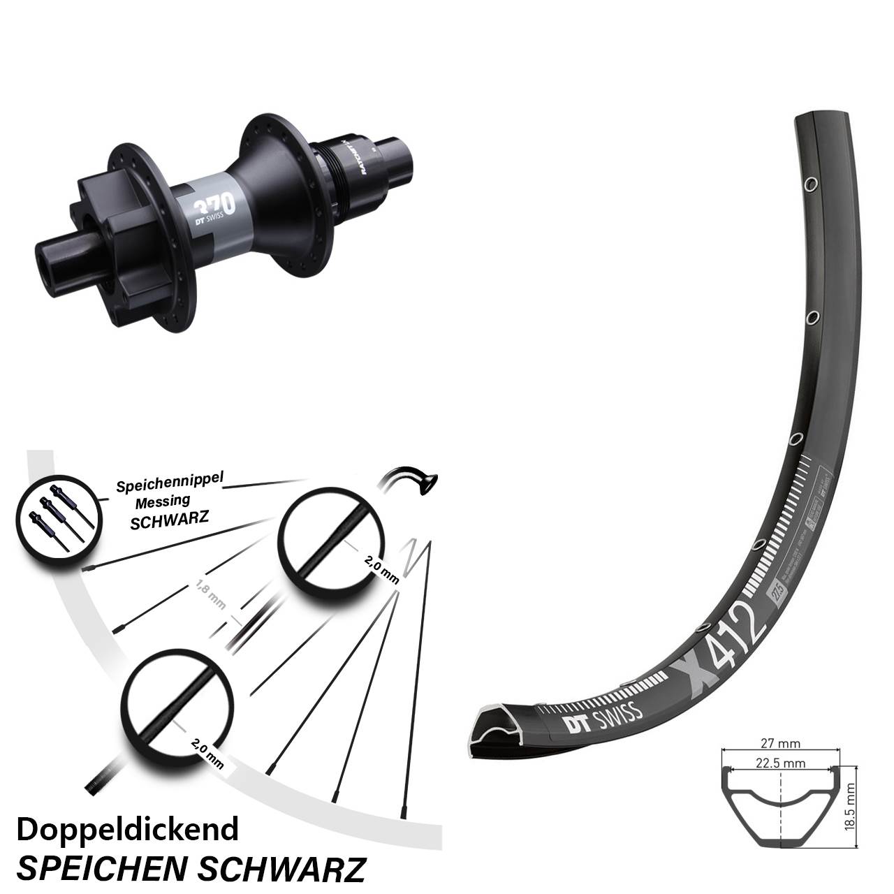 DT Swiss X412-370 28-29 Zoll Disc Laufrad 12x142 SRAM XD