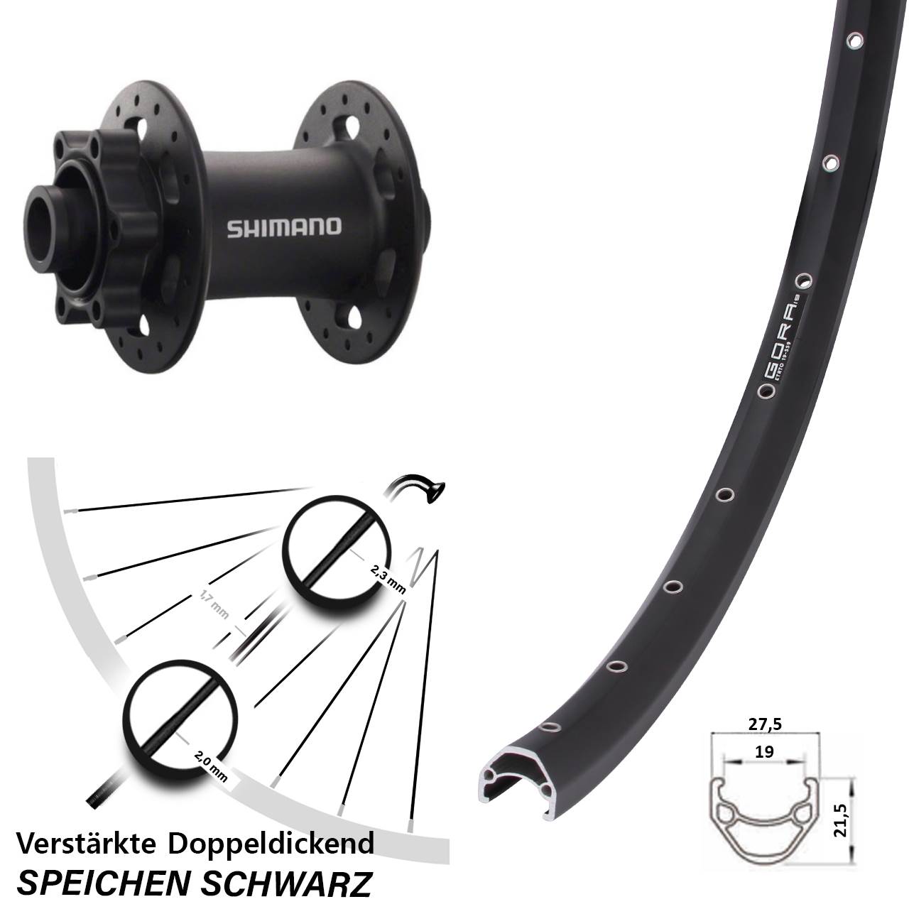 26 Zoll Gora 19 Shimano Deore XT Vorderrad 6-Loch 15x100