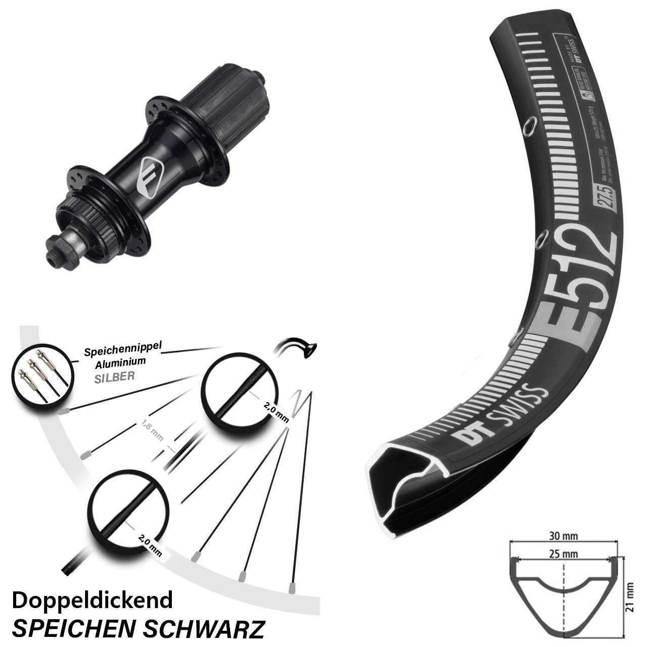 Hinterrad Centerlock für Schnellspanner 29 Zoll DT Swiss E 512 Formula CL-52 8-11 fach HG