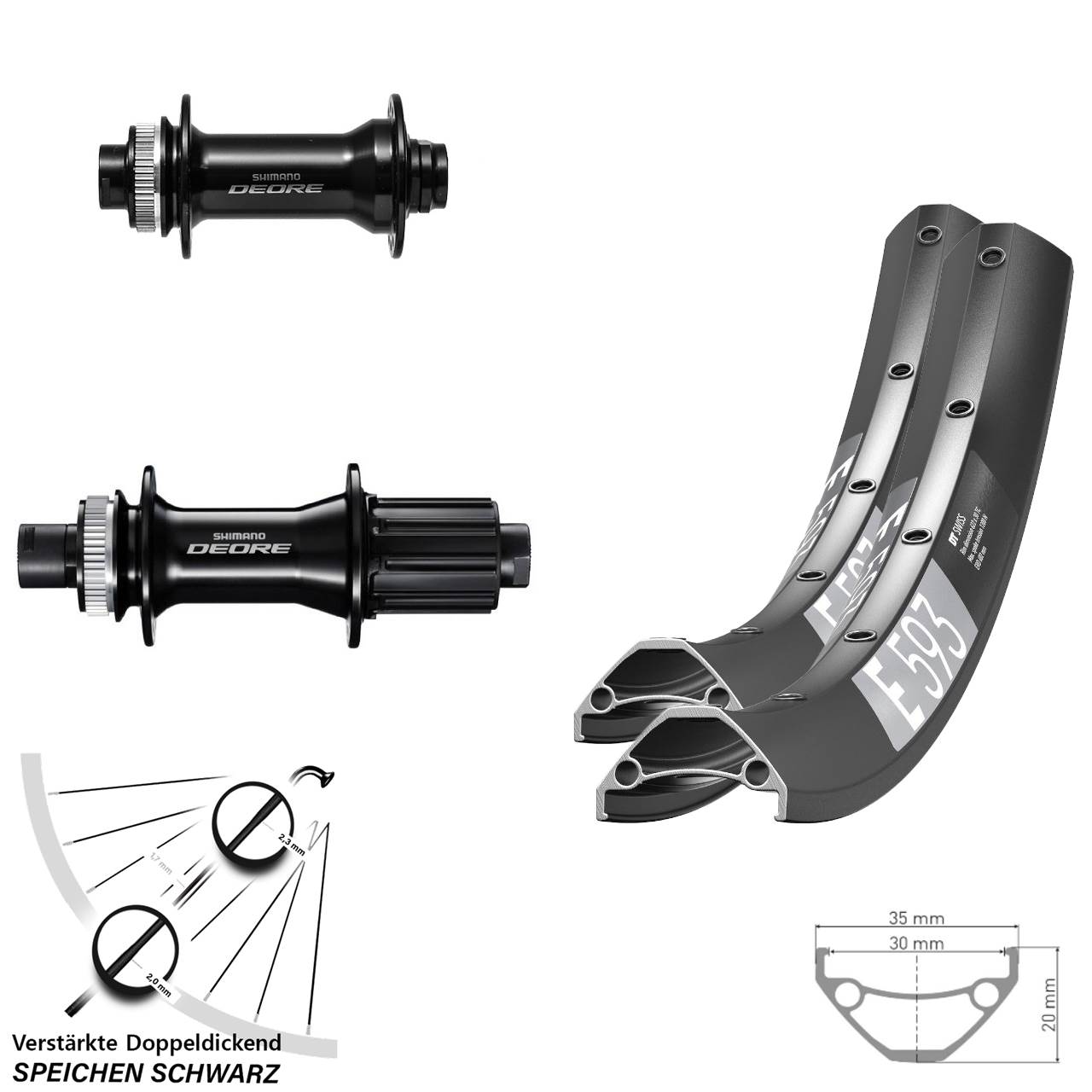 DT Swiss E593 Shimano FH-M6010-B HB-M6010-B 29 Zoll Disc Laufradsatz Boost 8-11 fach