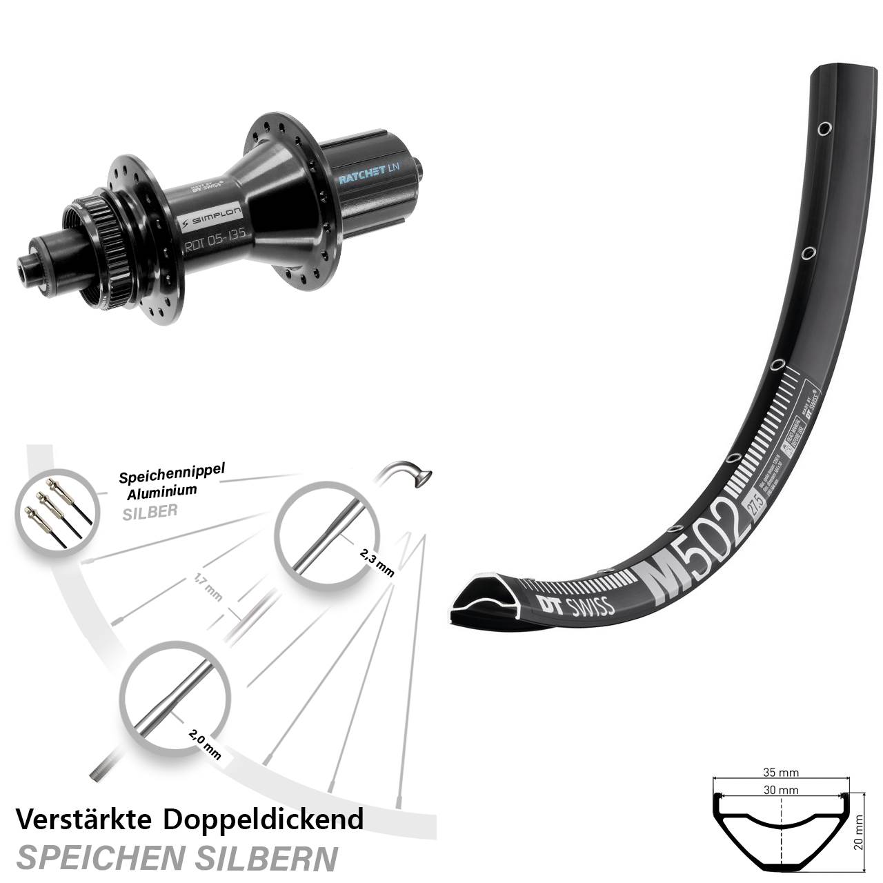 Disc Laufrad QR 29 Zoll DT Swiss M 502-370 Hybrid 8-11 fach
