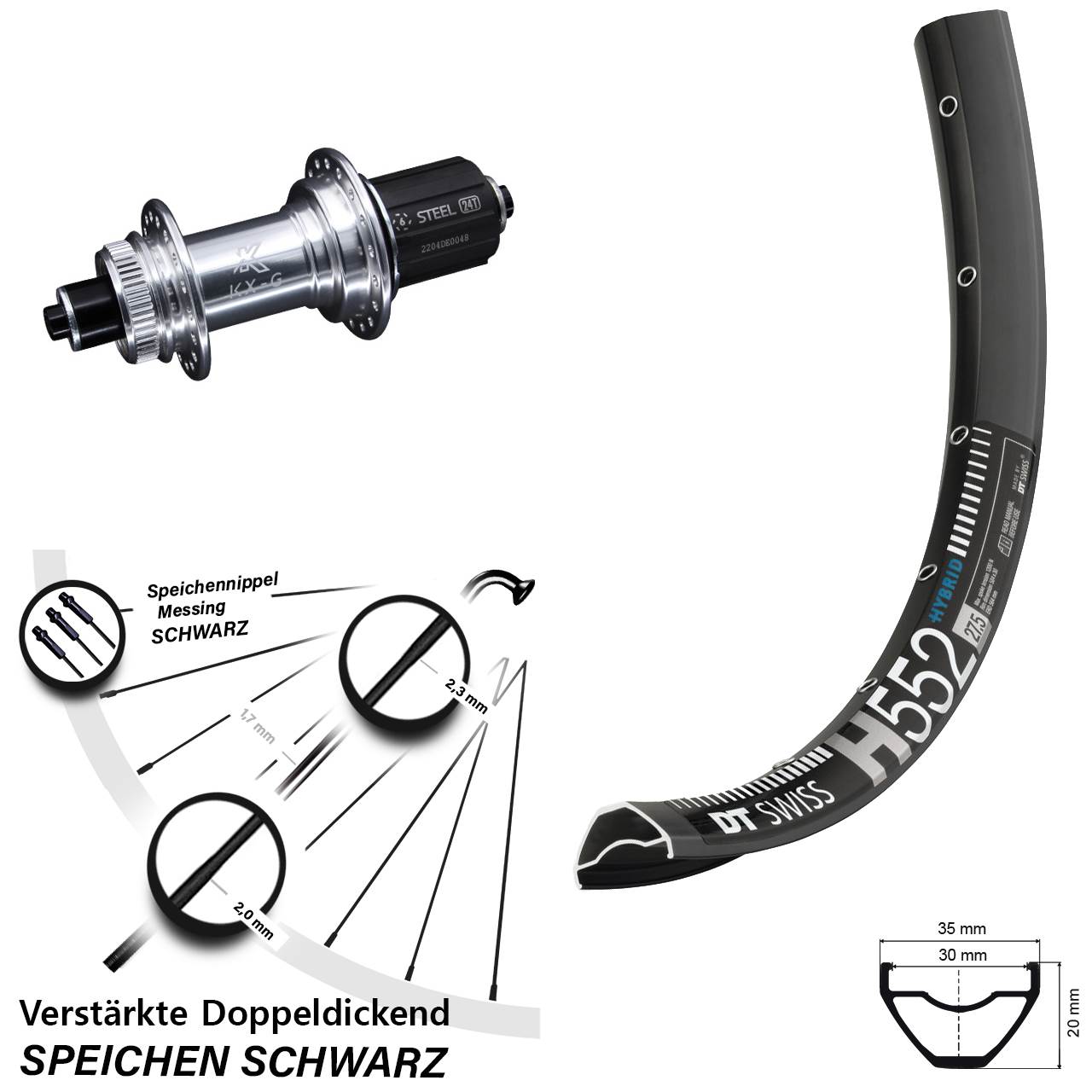 29 Zoll DT Swiss H 552 KX-GS verstärkt Centerlock Hinterrad 8-12 fach HG