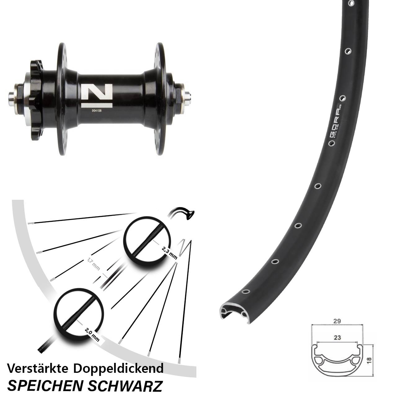 26 Zoll Gora 23 Novatec D041 Disc Vorderrad QR