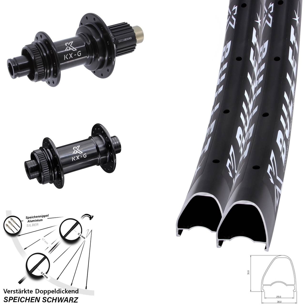 Disc Laufradsatz 28-29 Zoll KX-G Bullet OS Shimano Micro Spline 12x100/142