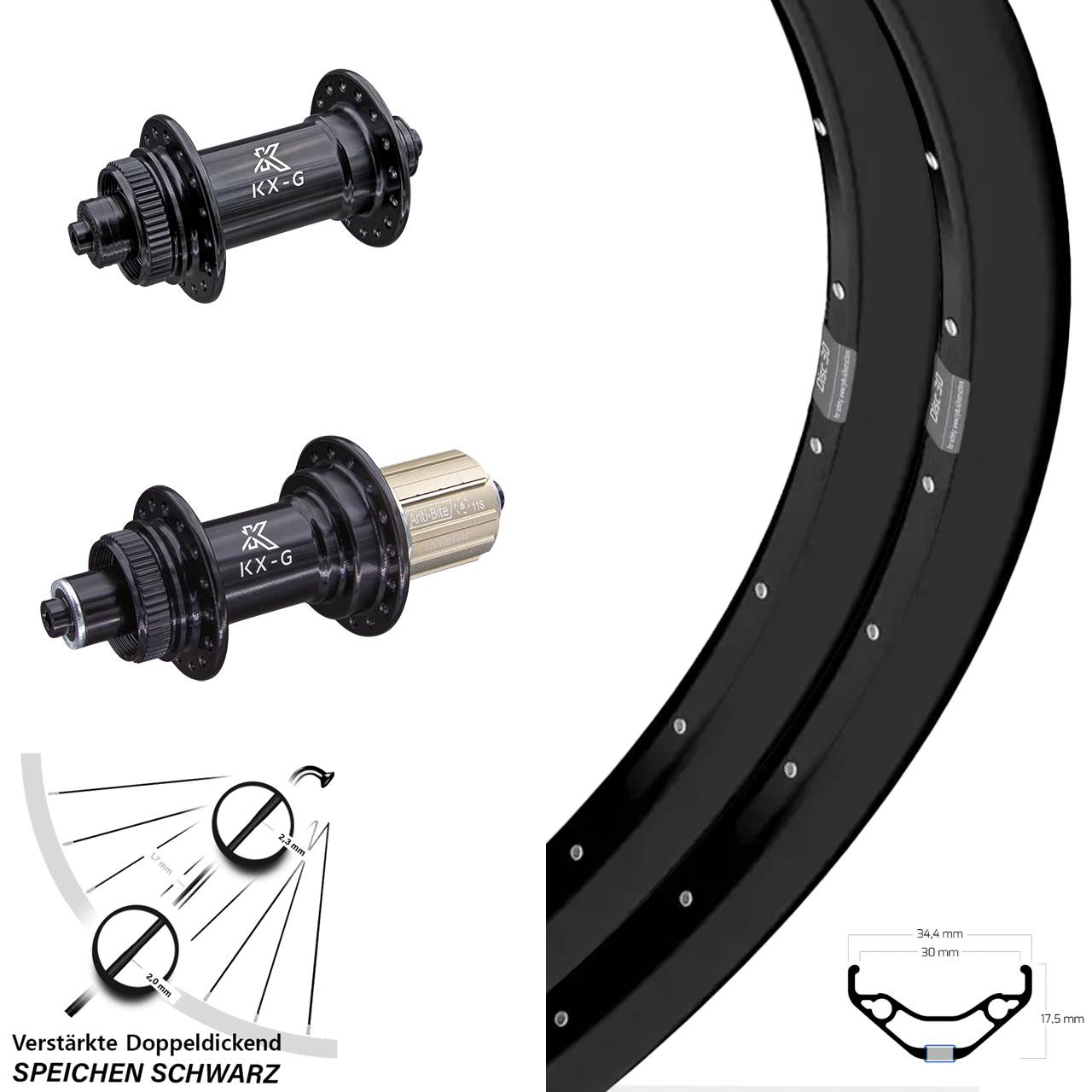 Ryde Disc 30 KX-G 27,5 Zoll Laufrad-Satz für Schnellspanner 8-12 fach HG