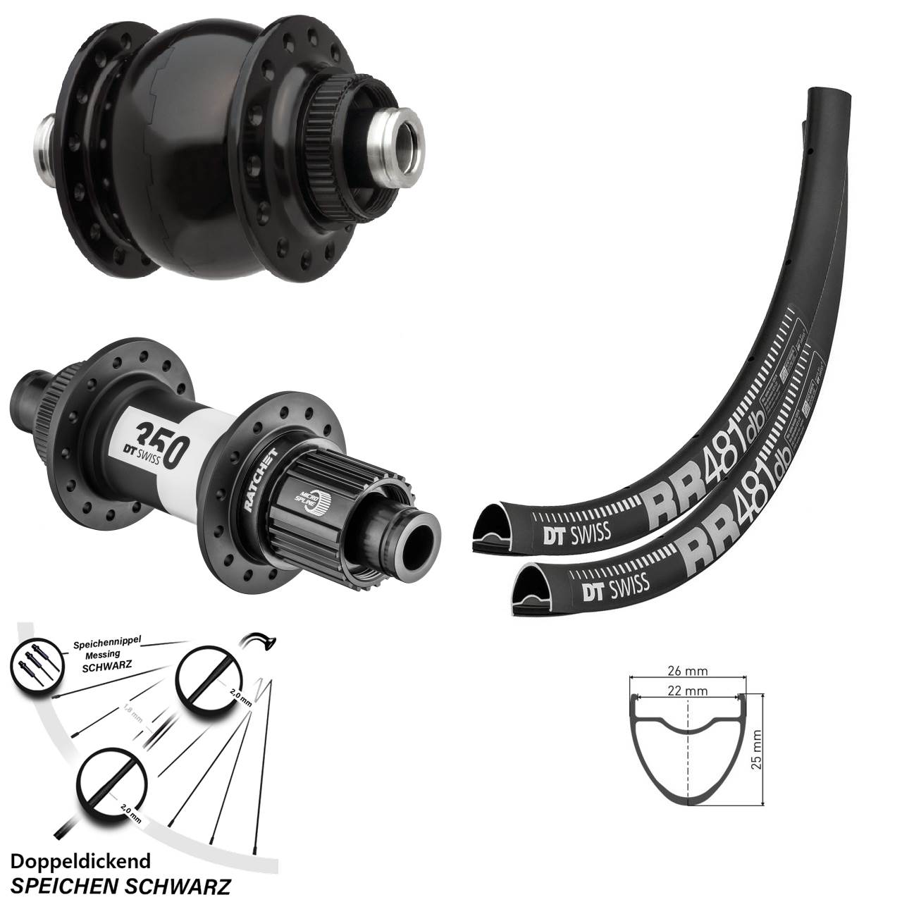 DT Swiss RR481-350 SON 28 28 Zoll Disc Laufradsatz 12x100/142 Micro Spline