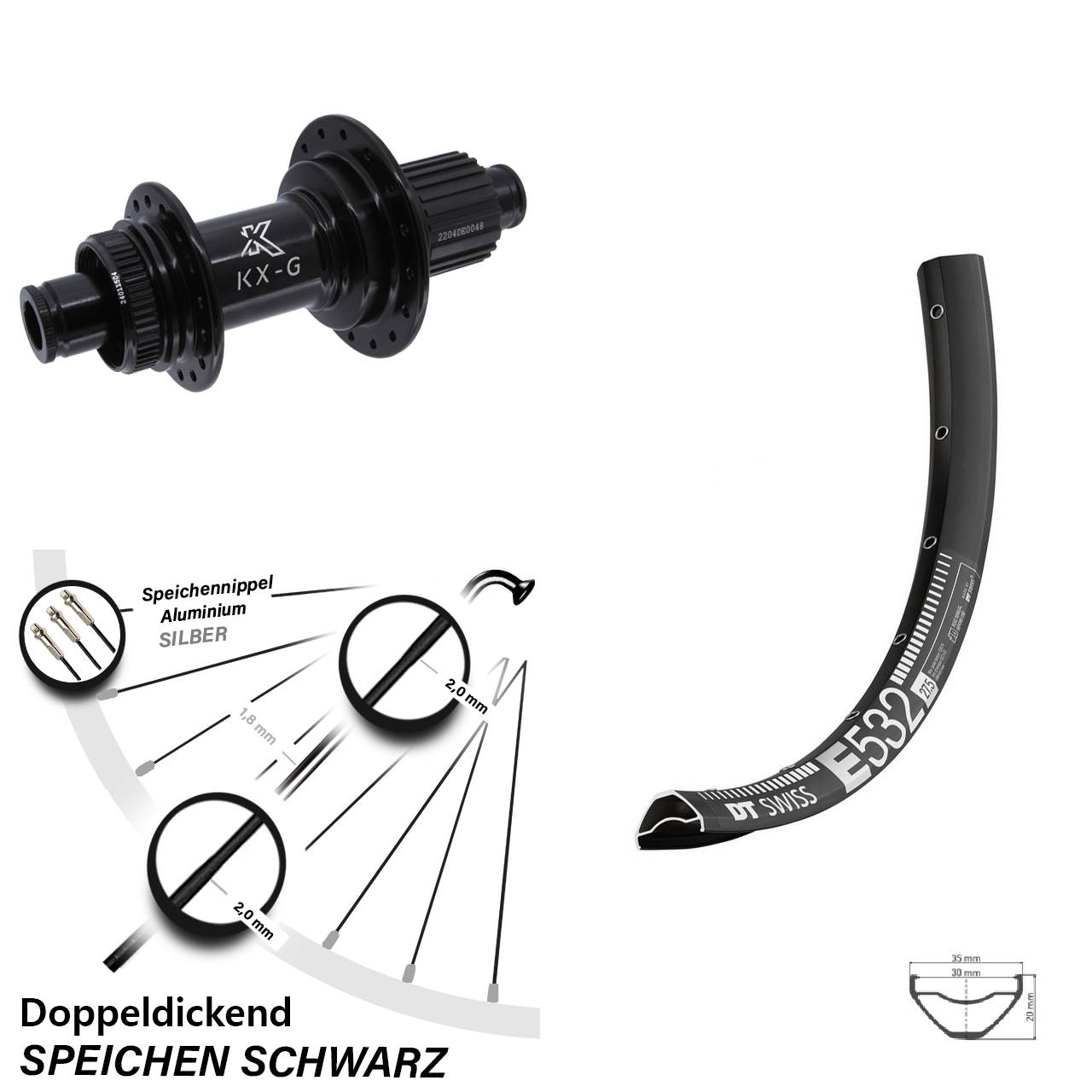 29 Zoll DT Swiss E 532 Hinterrad KX-GS Micro Spline 12x142