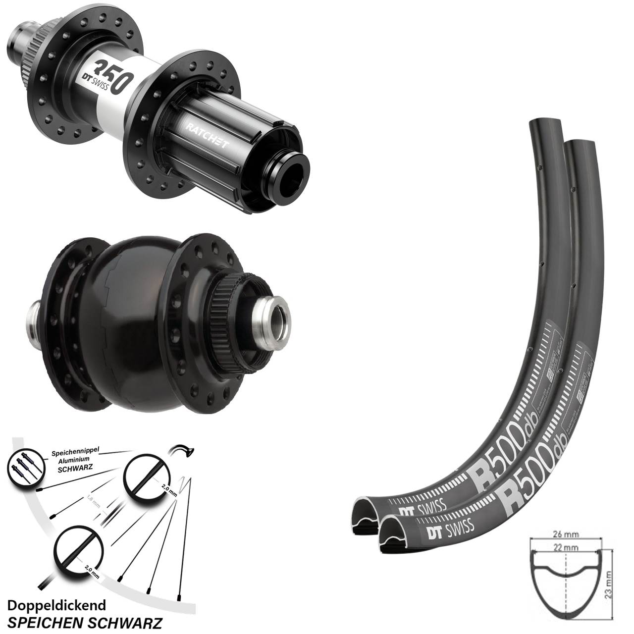 DT Swiss R 500-350 Road SONdelux 28 Zoll Laufradsatz 12x100/142 11-12 fach HG