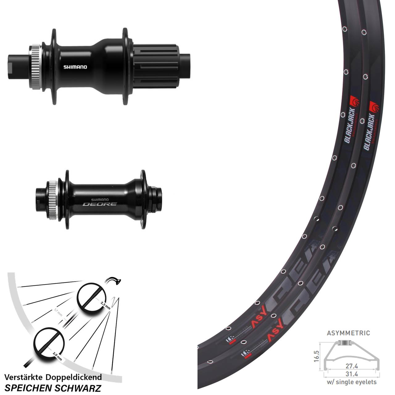 Laufradsatz Disc 650B Rodi Ready 27 Shimano FH-TC500 HB-M6010-B 8-11 fach Boost