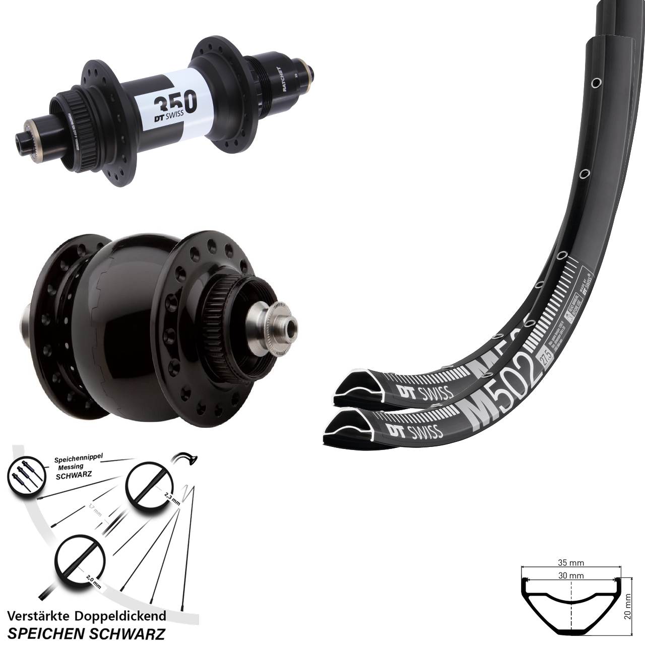 DT Swiss M502-350 SON 28 27,5 Zoll Centerlock Laufradsatz für Schnellspanner XD 11-12 fach