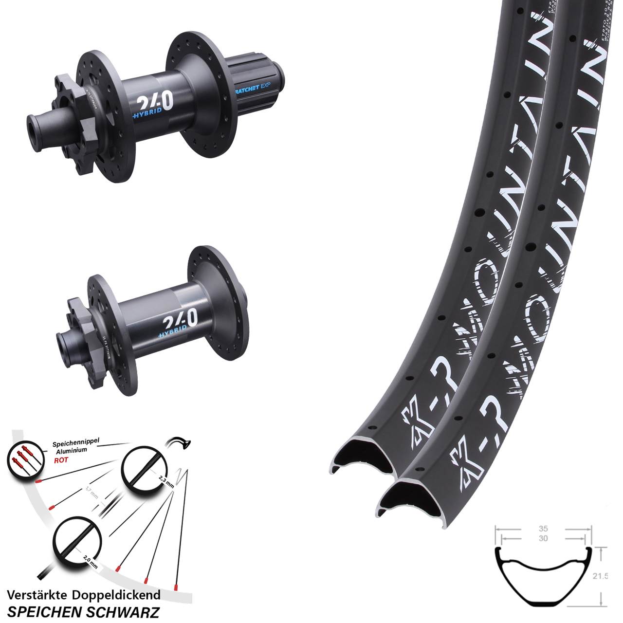 Disc Laufradsatz 29 Zoll KX-R Mountain DT Swiss 240 Hybrid 8-11 fach HG Boost