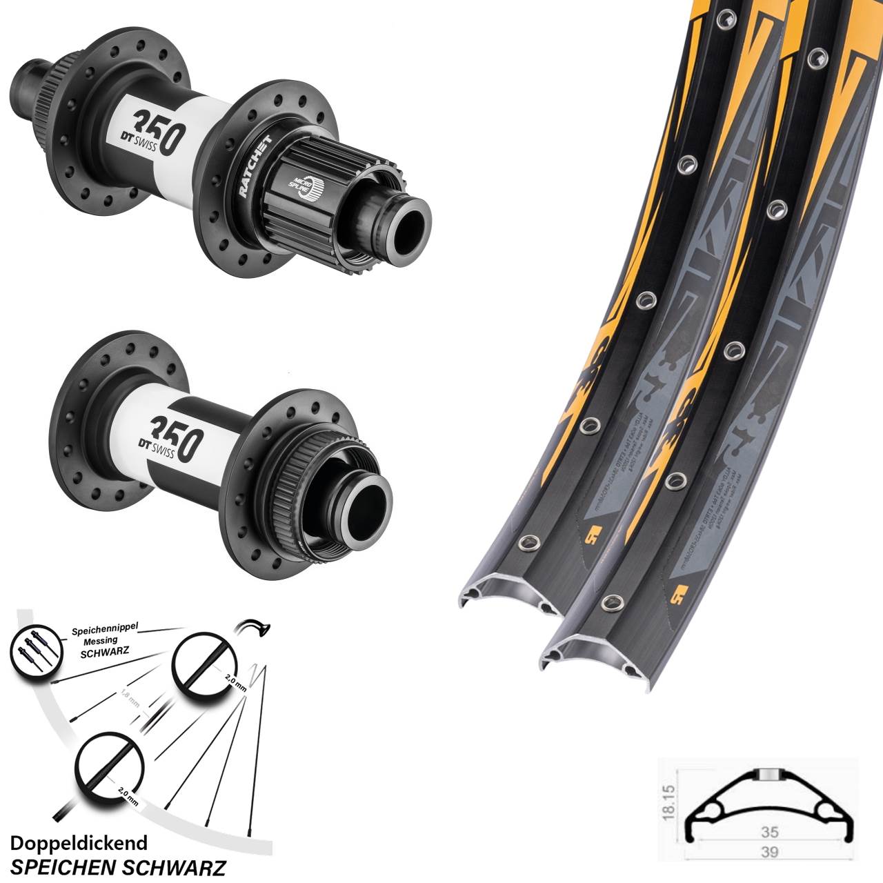 Laufradsatz Centerlock 15x110 12x148 27,5 Zoll Rodi TRYP 35-350 DT Swiss 350 Micro Spline