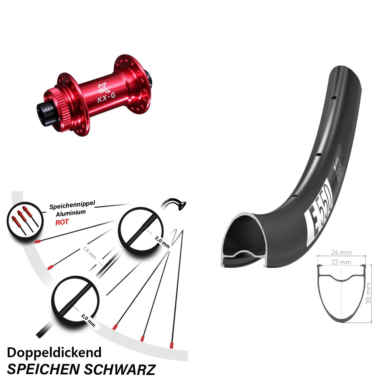 Disc Laufrad 28 Zoll DT Swiss E 550 KX-G rot 12x100