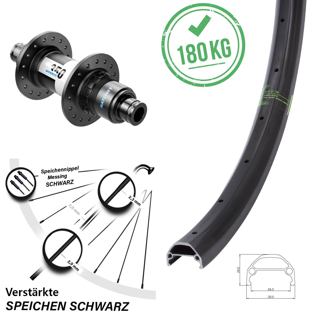 Disc Laufrad 12x148 26 Zoll KX Evo DT Swiss 350 Hybrid SRAM XD