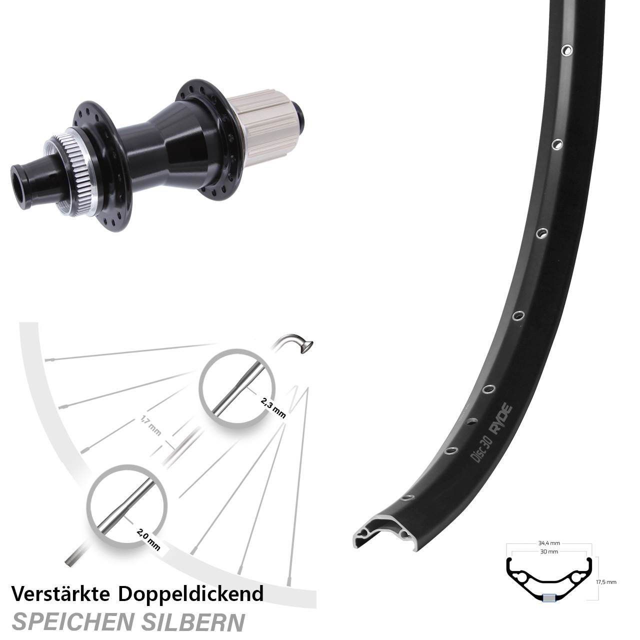 29 Zoll Ryde Disc 30 Novatec CL-142 Centerlock Hinterrad 12x142 8-12 fach HG