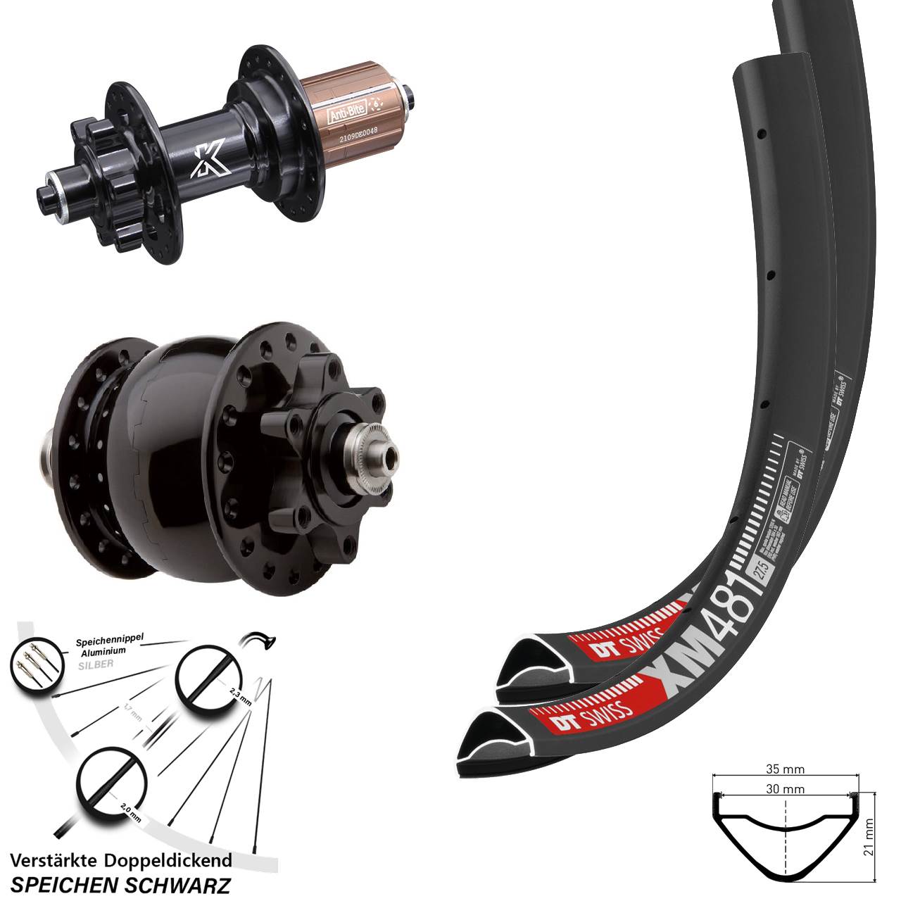 Laufradsatz QR 27,5 Zoll DT Swiss XM481 KX-M SON 28 Disc 6-Loch 8-12 fach HG