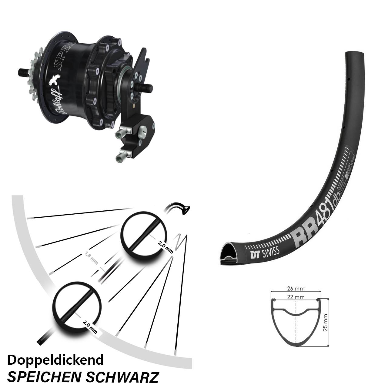 Hinterrad 28 Zoll DT Swiss RR 481 Disc Rohloff Speedhub 500/14 TS DB OEM2 schwarz