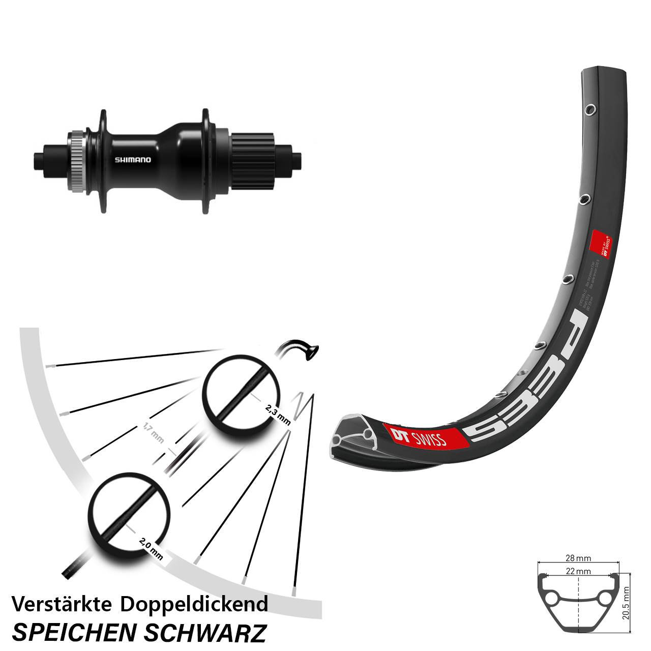 Disc Hinterrad 28 Zoll DT Swiss 533d Shimano FH-QC500-MS Micro Spline QR